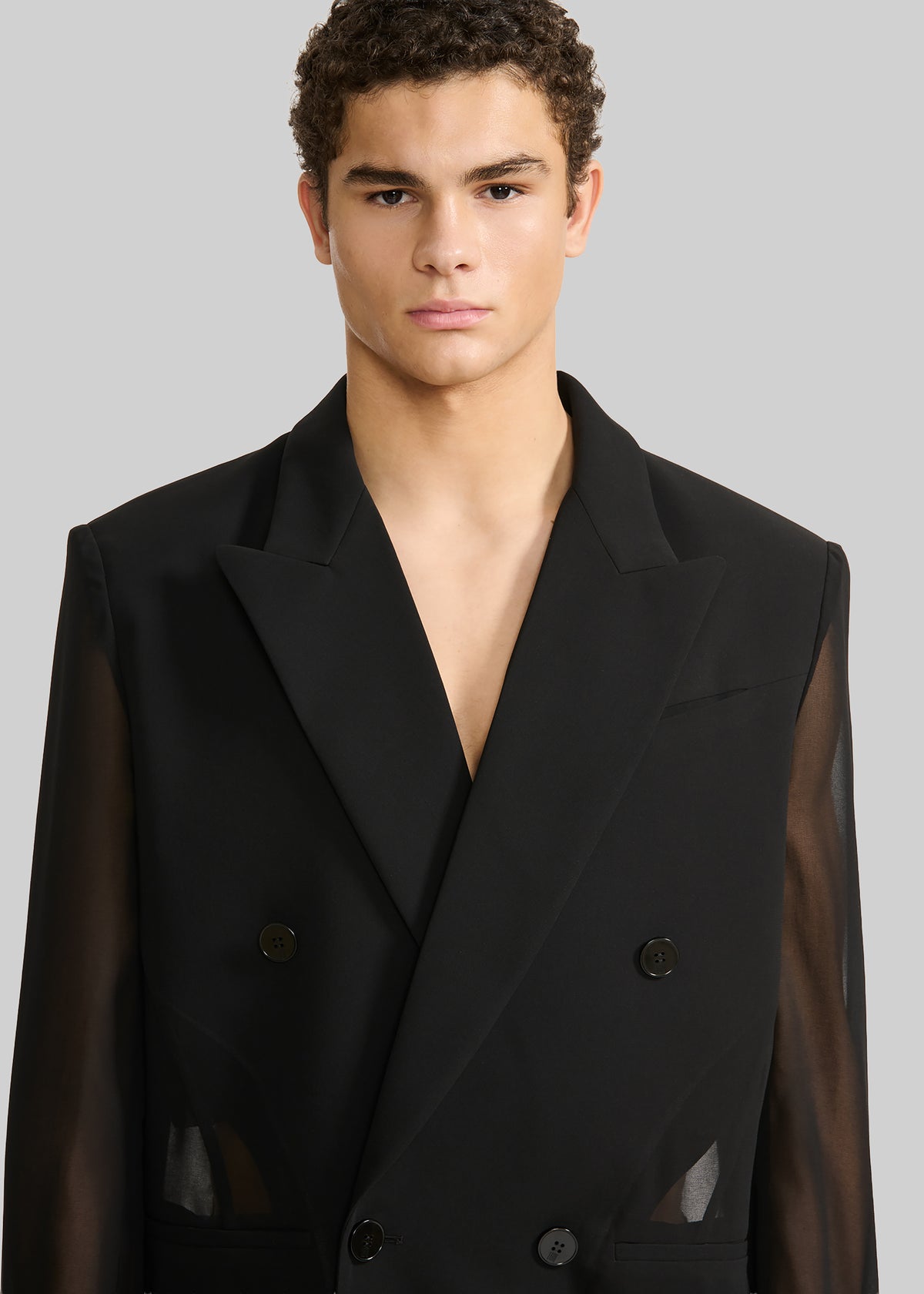 Louis Gabriel Nouchi 4-Button Double-Breasted Sheer Jacket - Black - 3 - [gender-male]