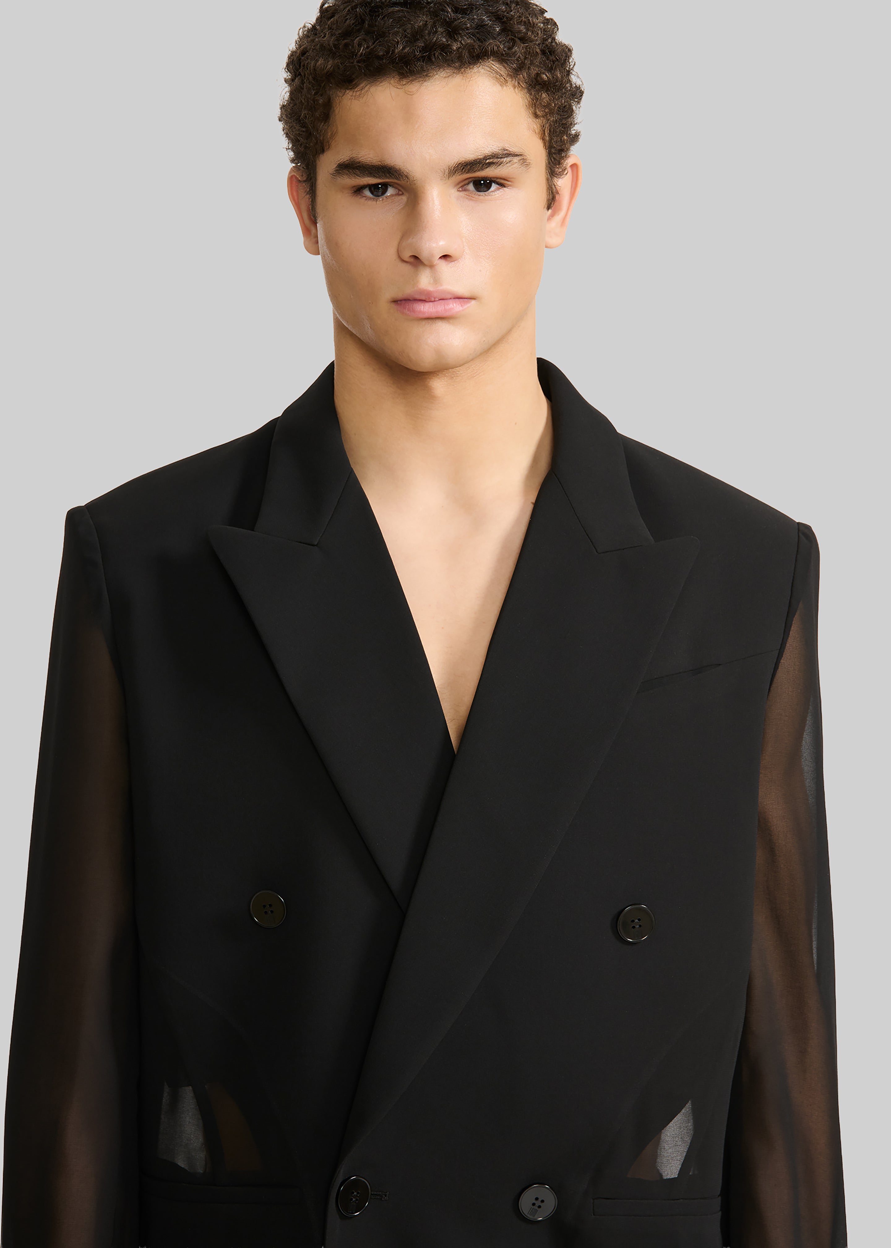 Louis Gabriel Nouchi 4-Button Double-Breasted Sheer Jacket - Black - 3 - [gender-male]
