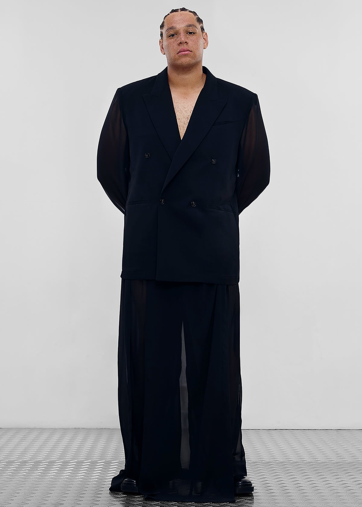 Louis Gabriel Nouchi 4-Button Double-Breasted Sheer Jacket - Black - 5