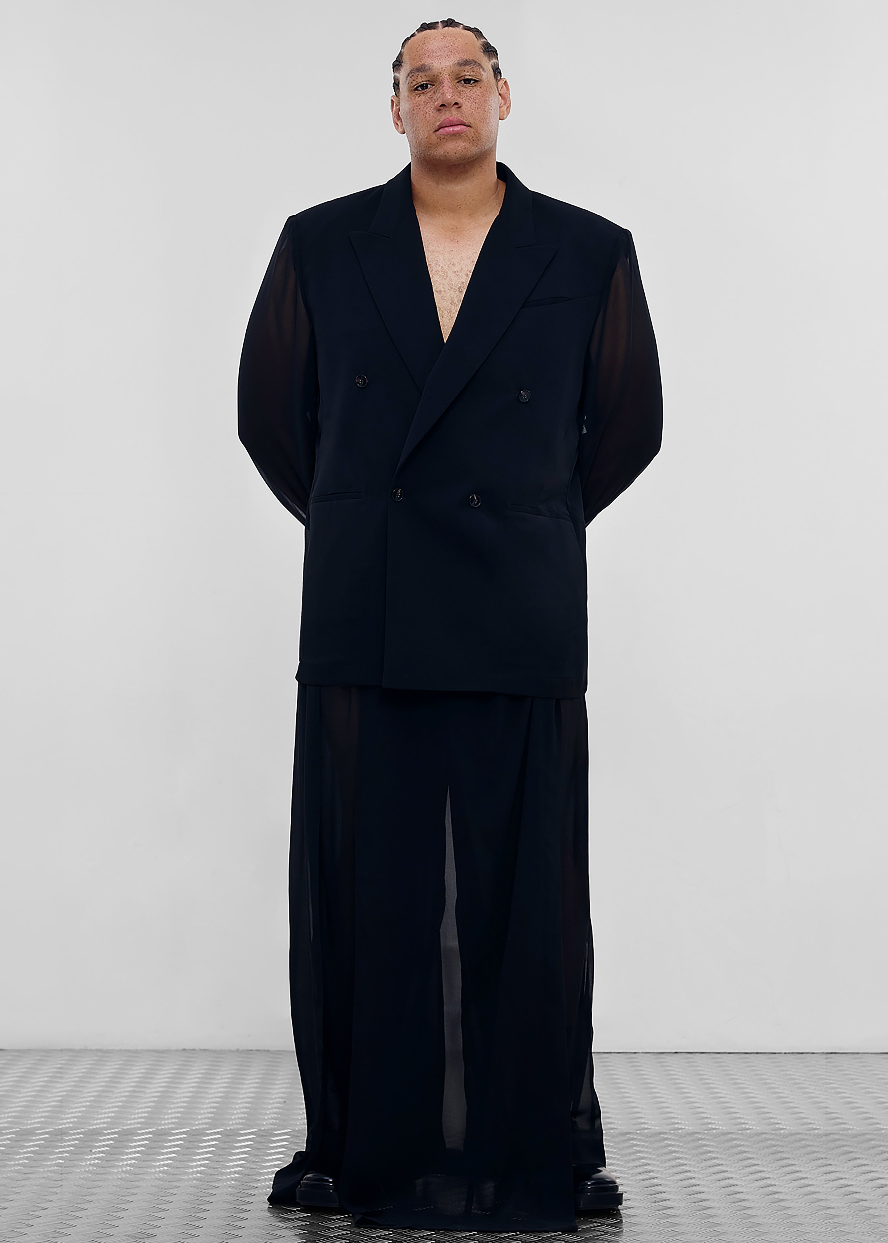 Louis Gabriel Nouchi 4-Button Double-Breasted Sheer Jacket - Black - 5