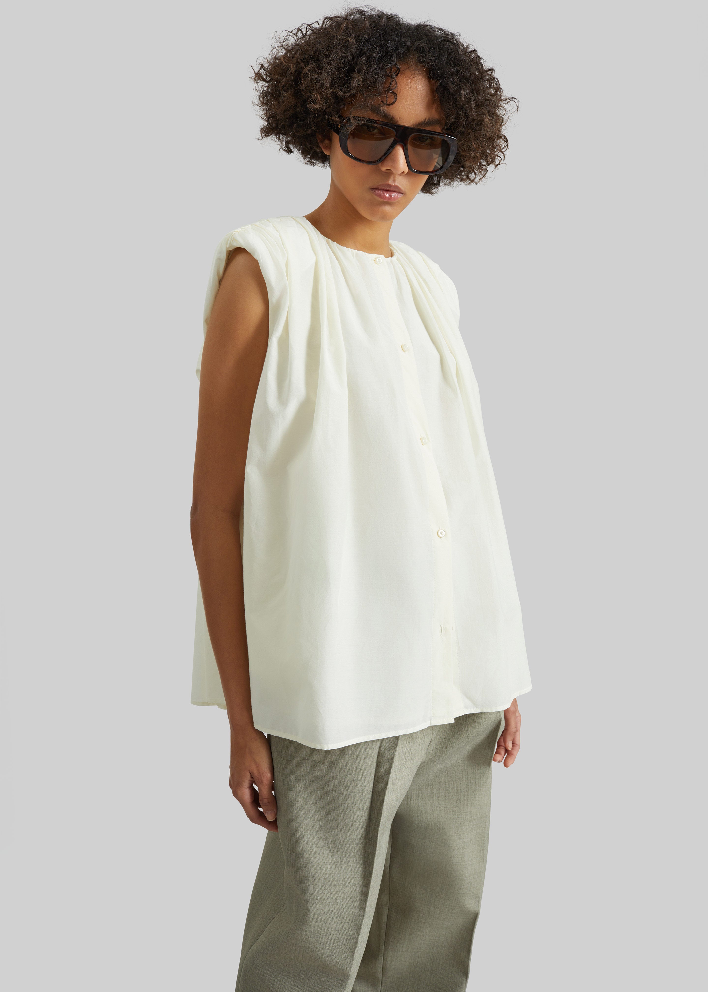 Loulou de Saison Anca Gathered Blouse - Ivory - 4