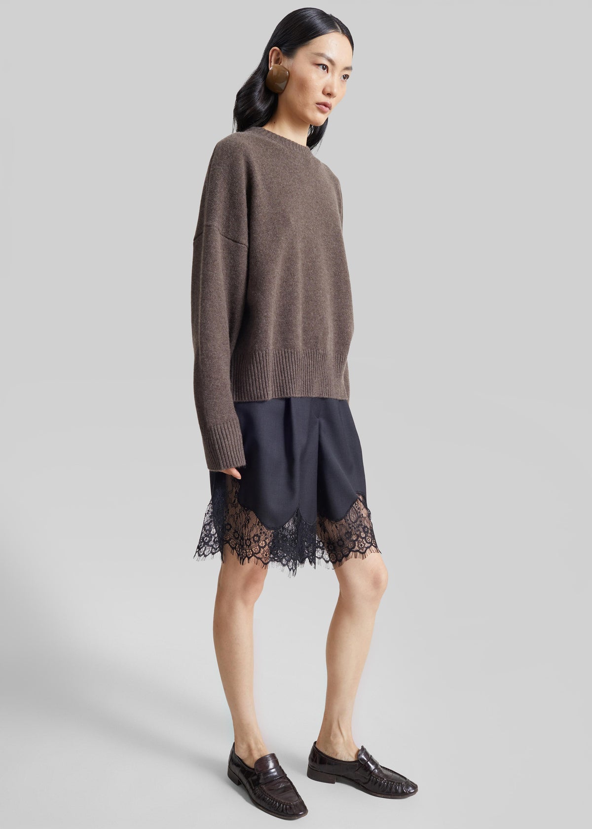 Loulou de Saison Anton Lds Crewneck Sweater - Coffee
