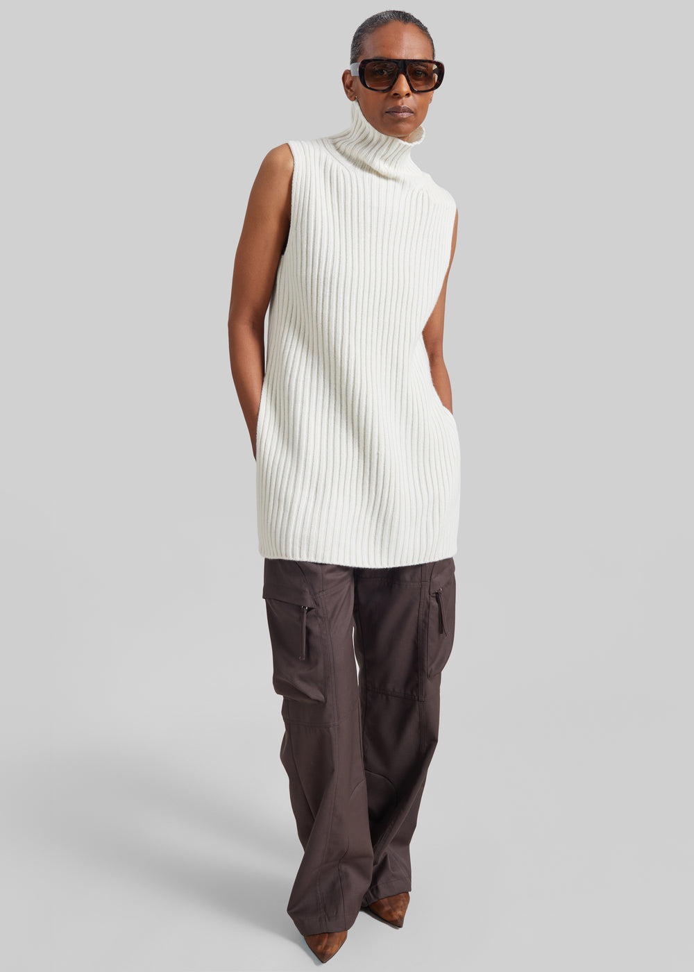 Loulou de Saison Becca Stand Collar Sweater Vest - Ivory