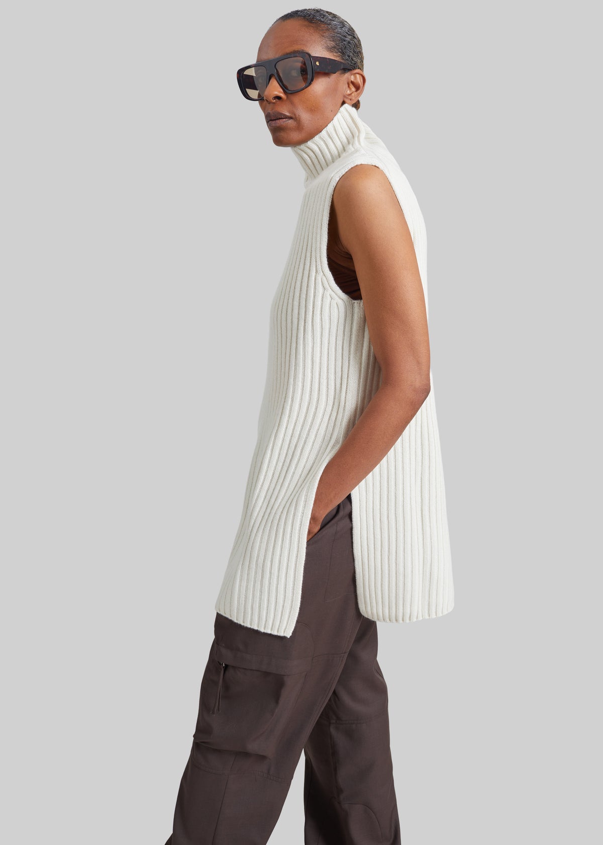 Loulou de Saison Becca Stand Collar Sweater Vest - Ivory
