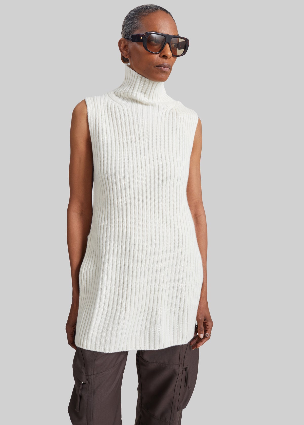 Loulou de Saison Becca Stand Collar Sweater Vest - Ivory