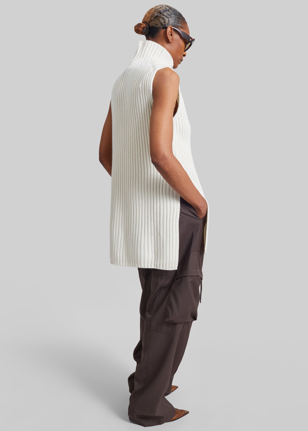 Loulou de Saison Becca Stand Collar Sweater Vest - Ivory