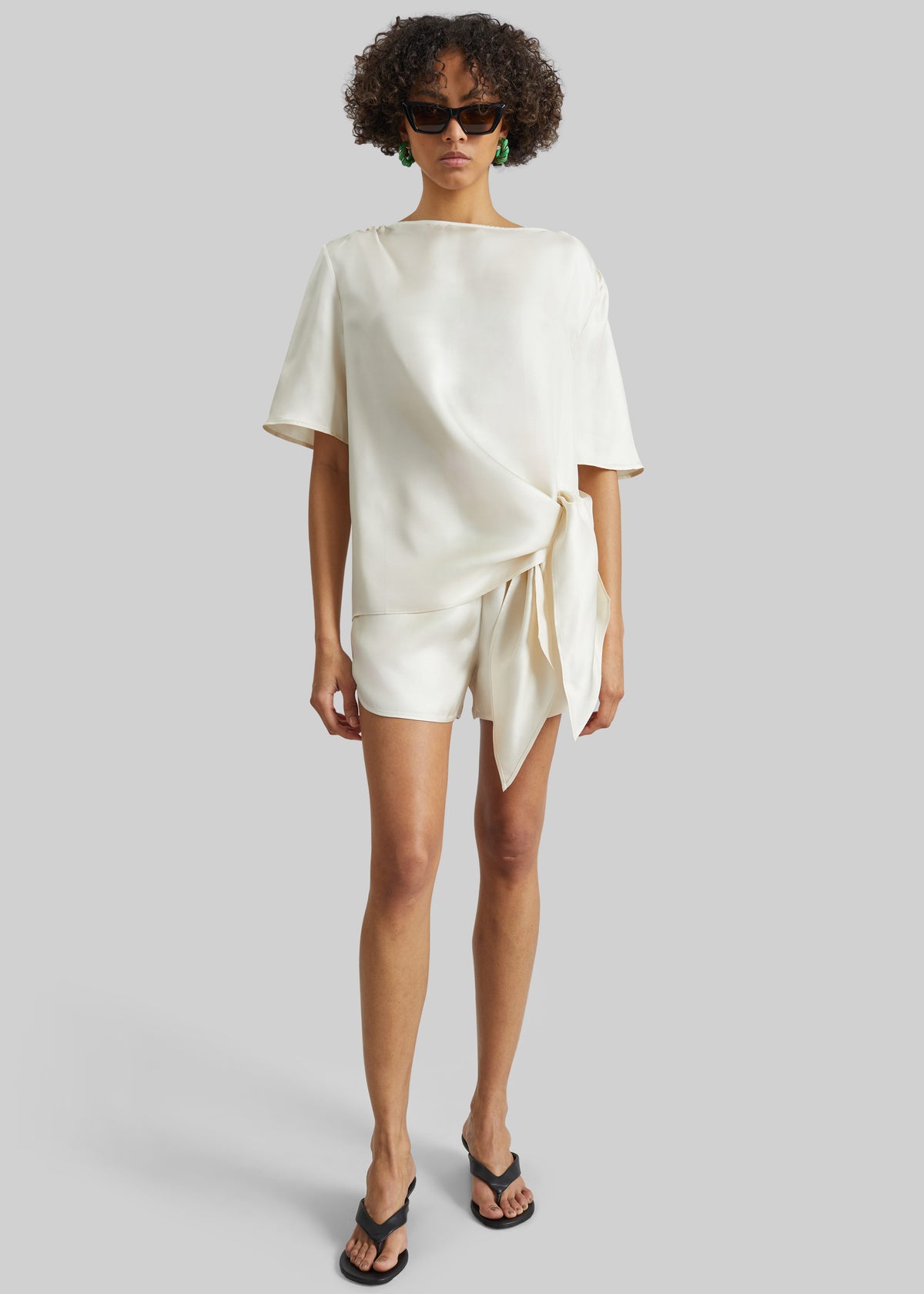 Loulou de Saison Cabo Elasticated Silk Shorts - Ivory - 3