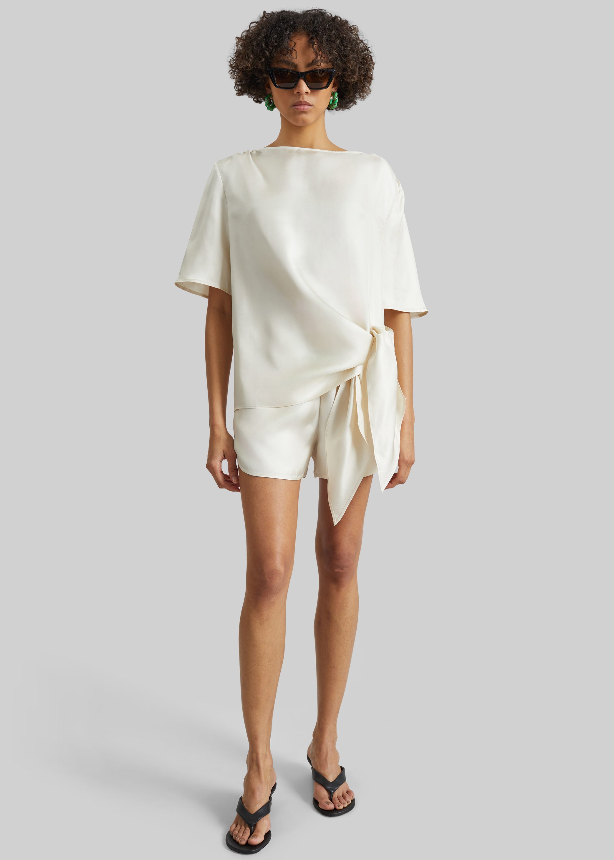 Shop the look image for Loulou de Saison Cabo Elasticated Silk Shorts - Ivory