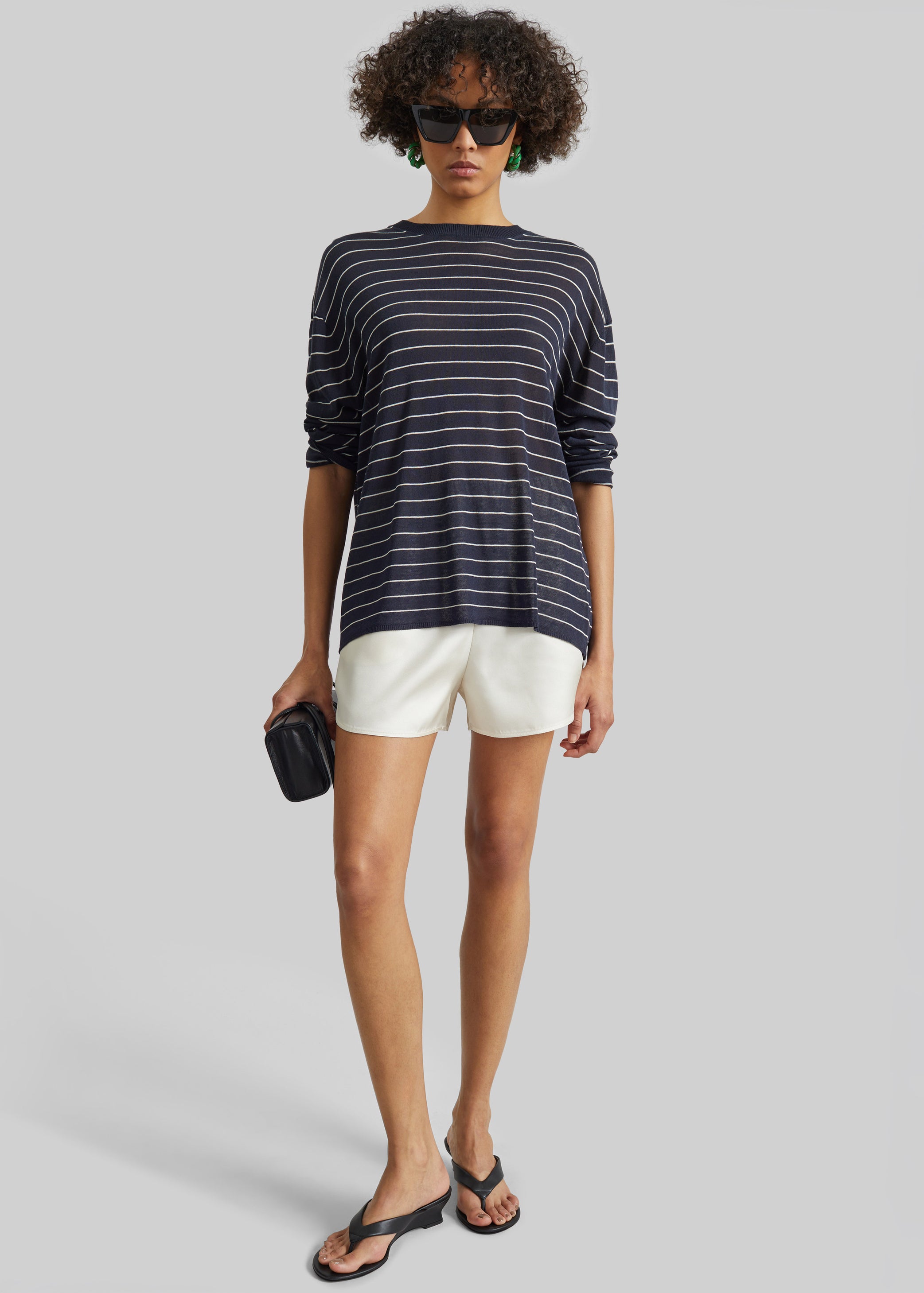 Shop the look image for Loulou de Saison Cabo Elasticated Silk Shorts - Ivory