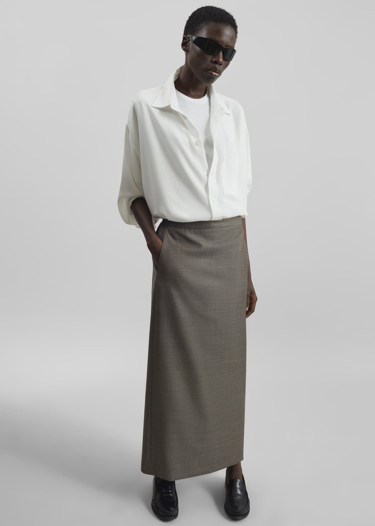 Loulou de Saison Cara Maxi Skirt - Dark Brown Melange - 1