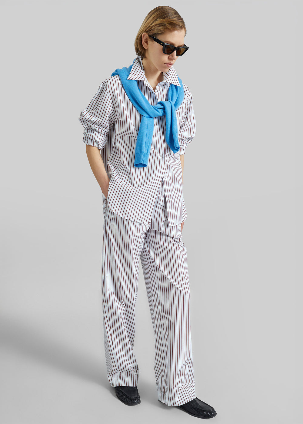 Loulou de Saison Cisco Striped Cotton Trousers - Dark Red/Light Blue