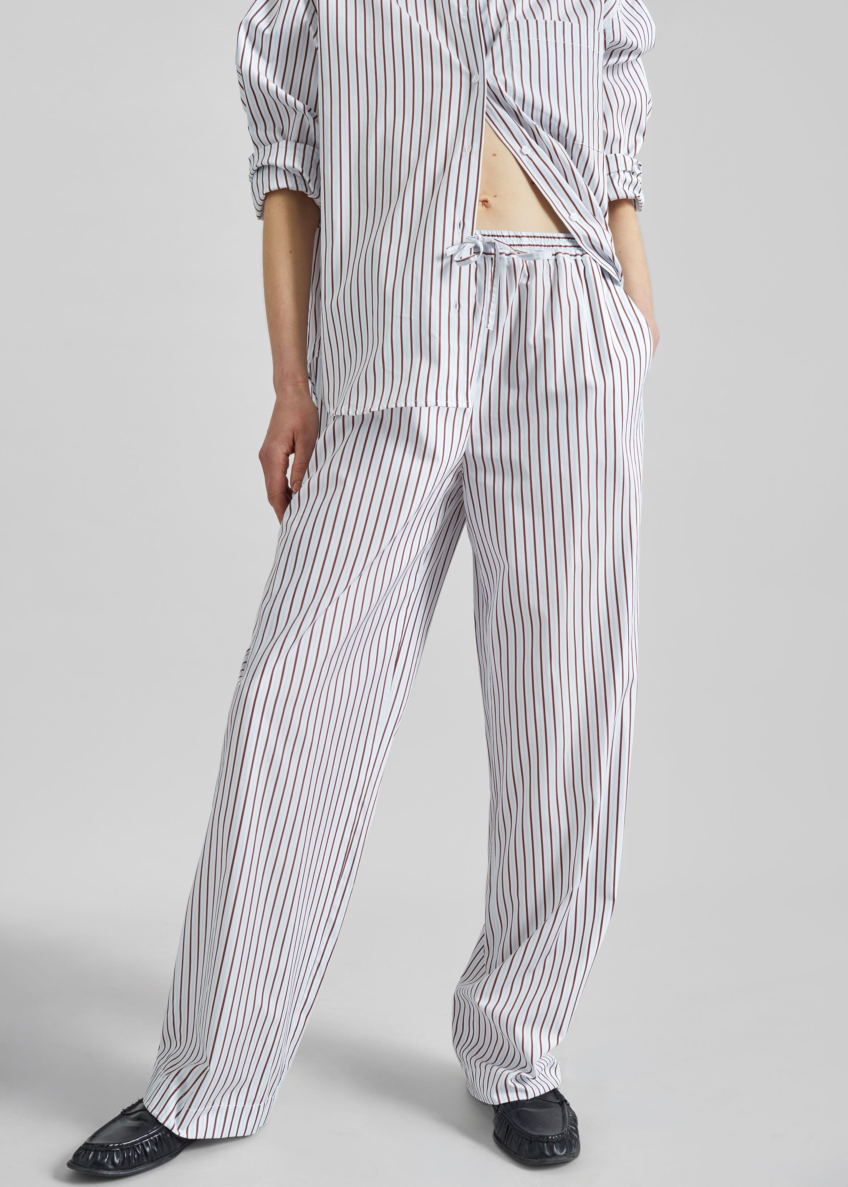 Loulou de Saison Cisco Striped Cotton Trousers - Dark Red/Light Blue - 2