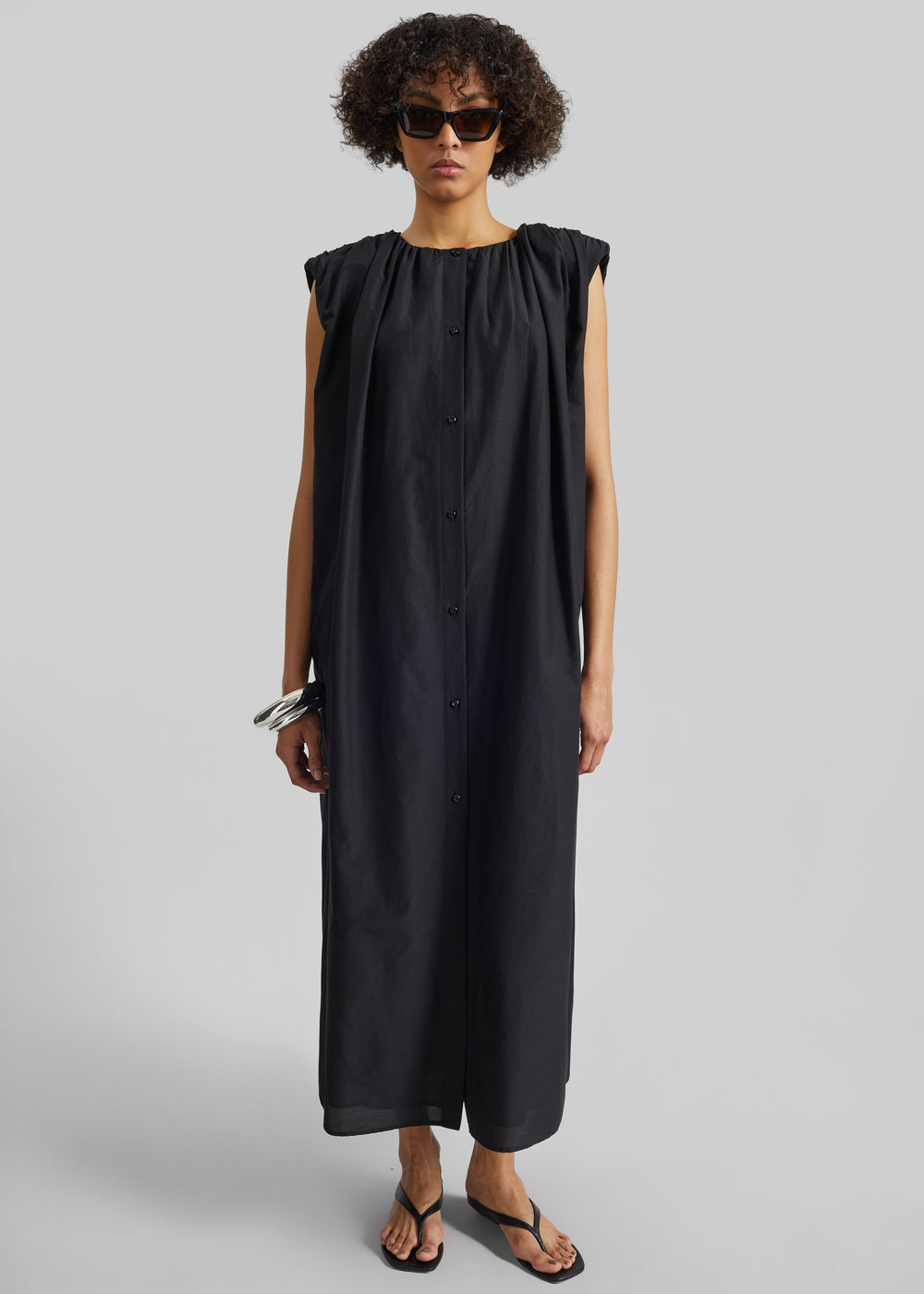 Loulou De Saison Cora Midi Cotton Silk Voile Dress - Black