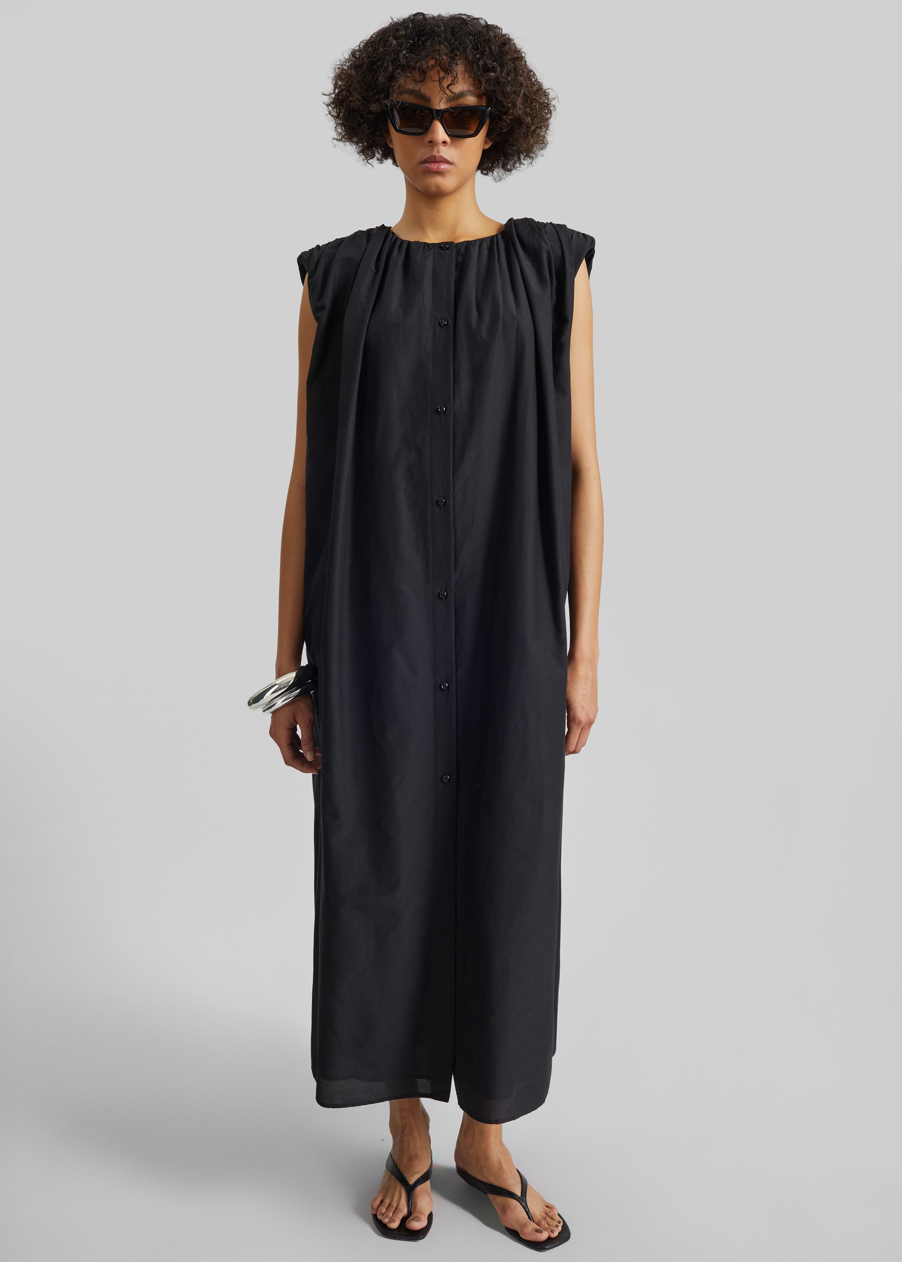 Loulou De Saison Cora Midi Cotton Silk Voile Dress - Black - 1