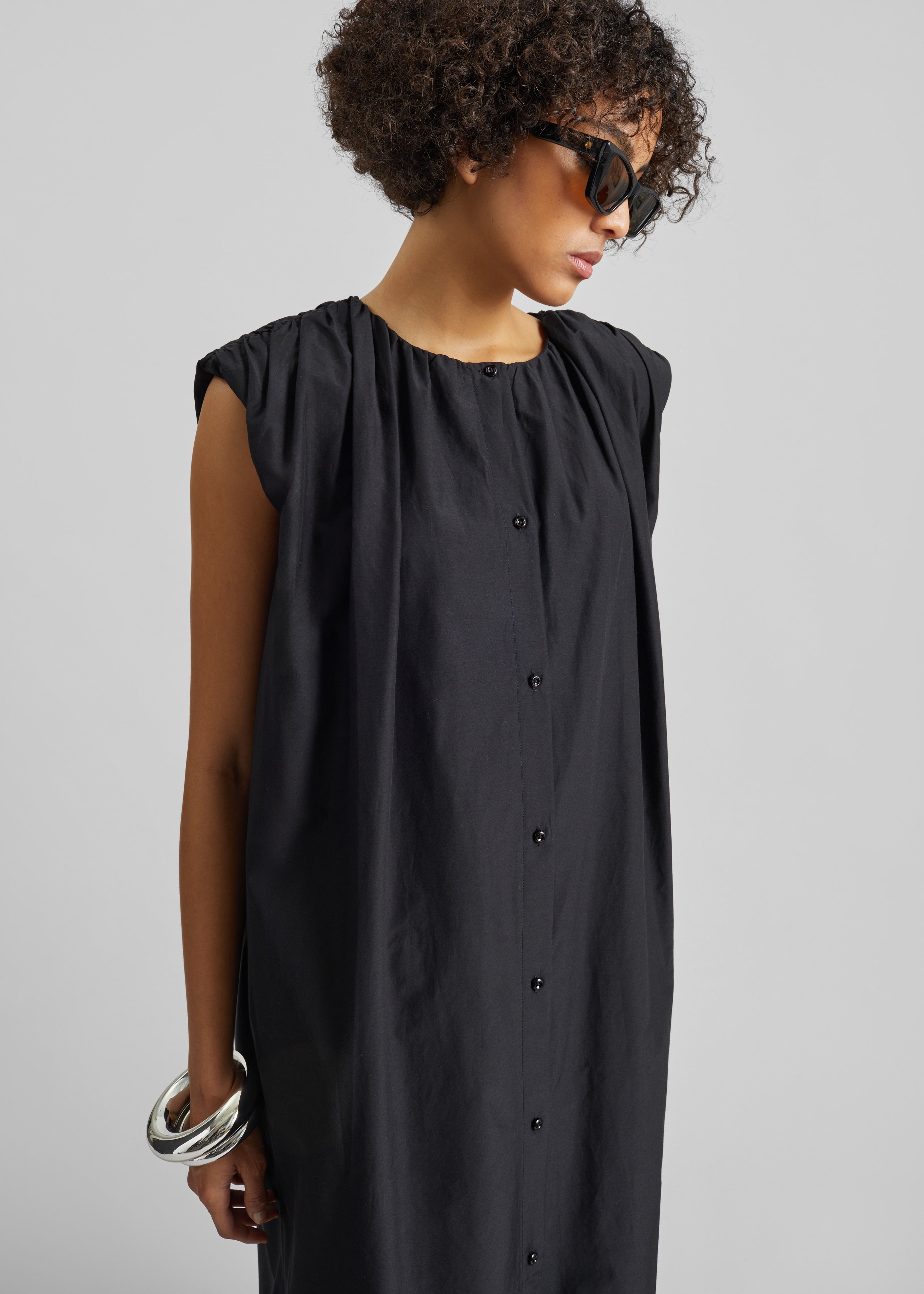 Loulou De Saison Cora Midi Cotton Silk Voile Dress - Black - 2