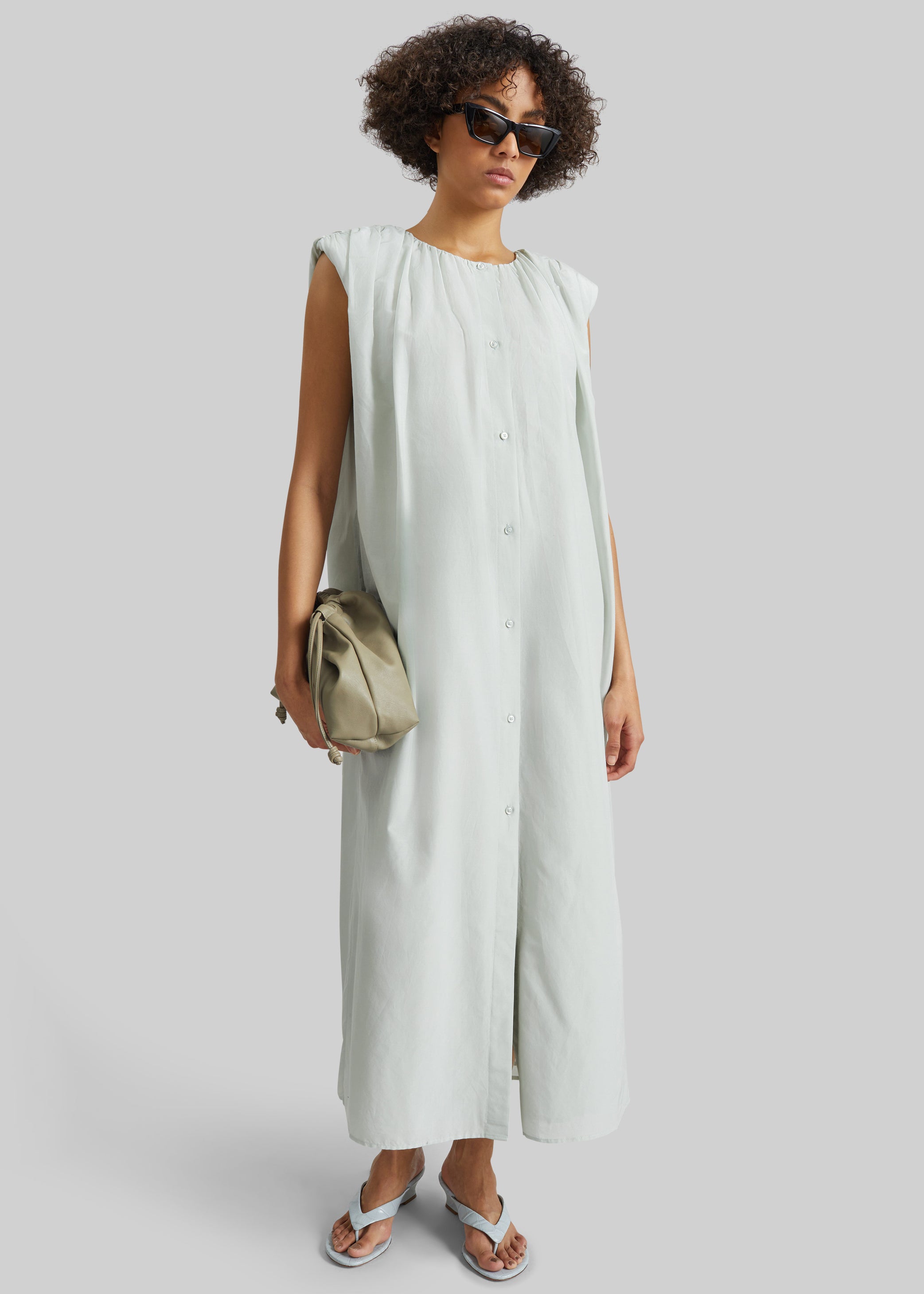 Shop the look image for Loulou de Saison Cora Midi Cotton Silk Voile Dress - Mist
