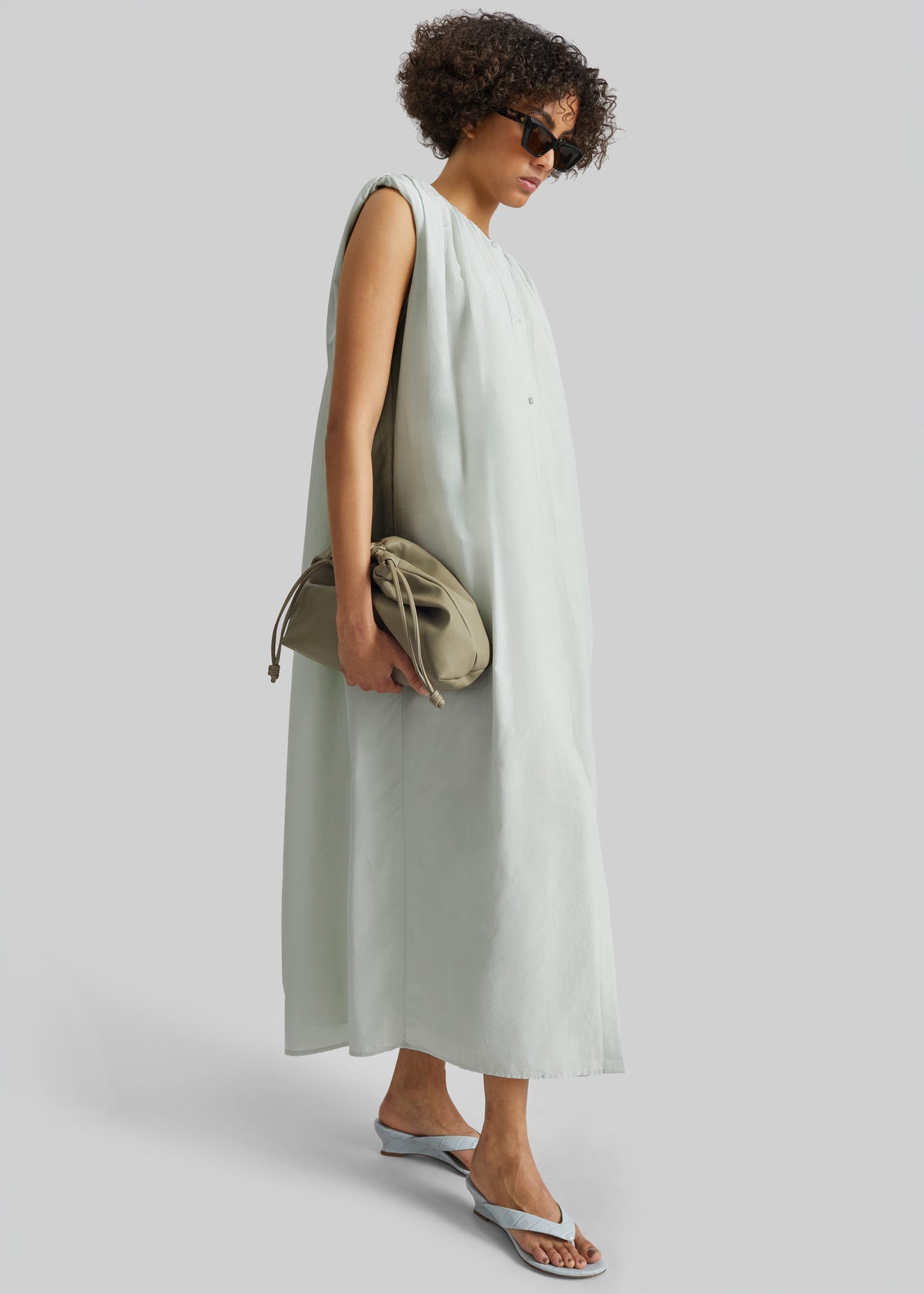 Loulou de Saison Cora Midi Cotton Silk Voile Dress - Mist - 3