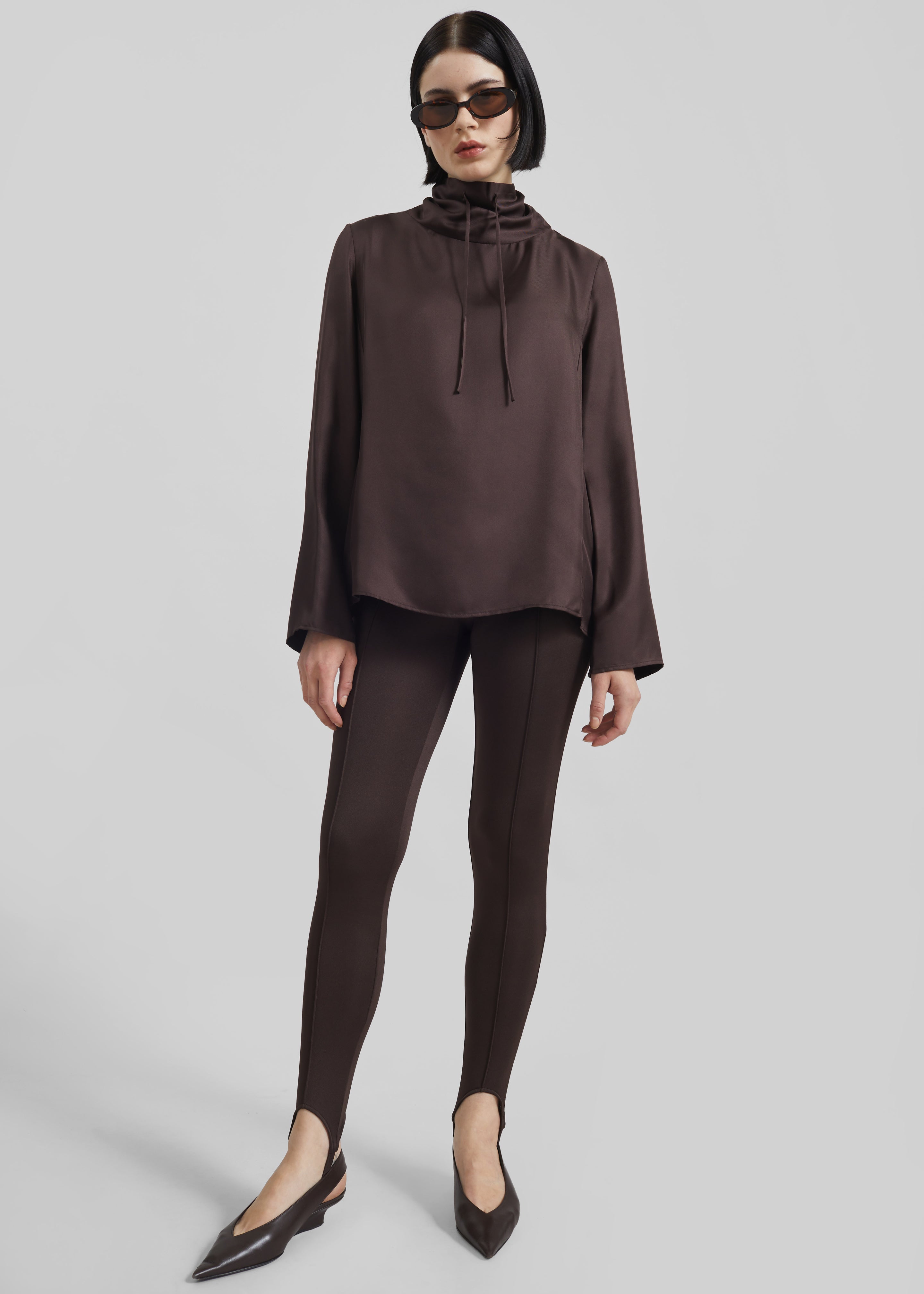 Loulou de Saison Cyna Silk Top - Brown - 4