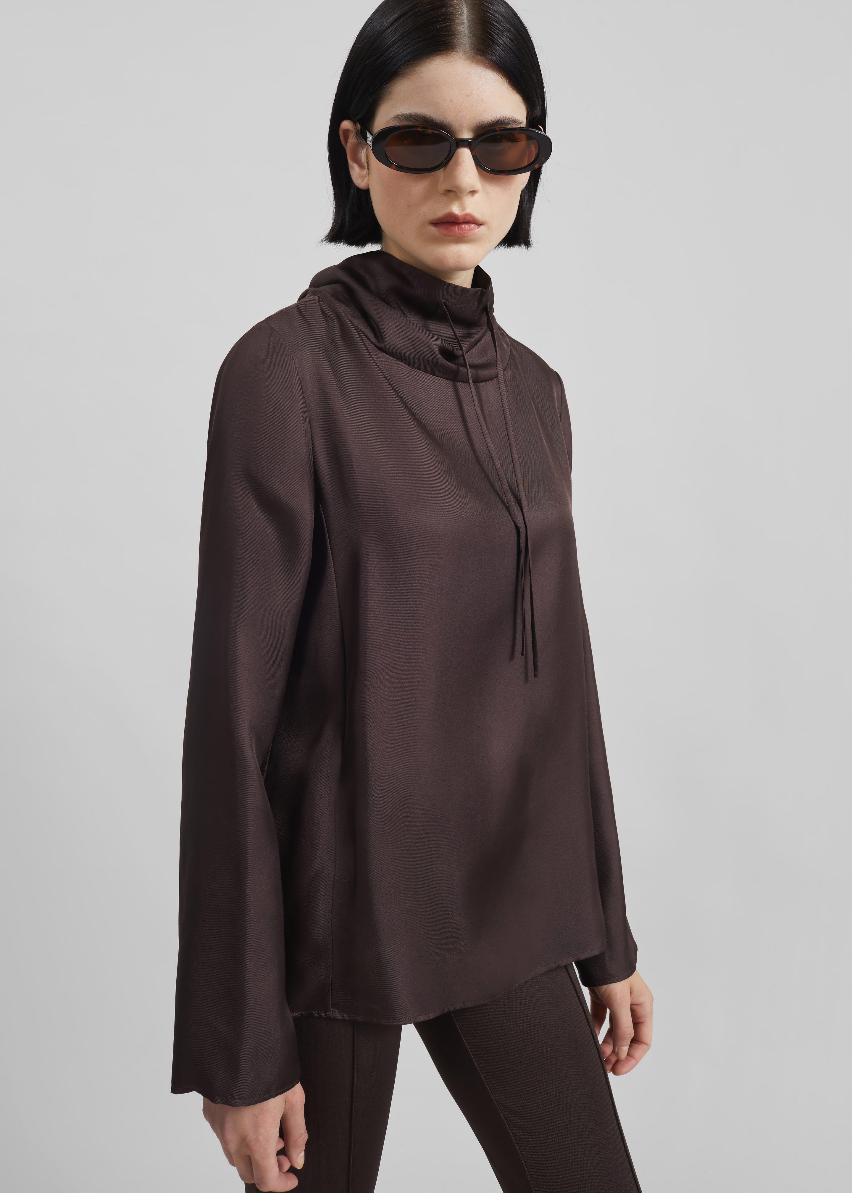 Loulou de Saison Cyna Silk Top - Brown - 3
