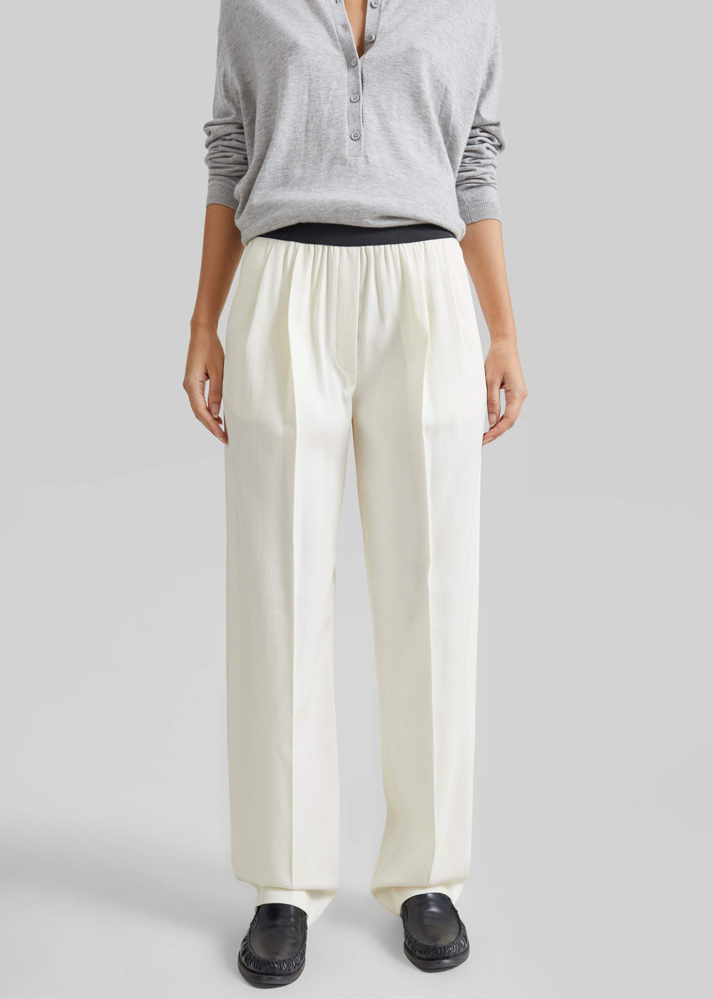 Loulou de Saison Dan Elastic Waistband Trousers - White - 1