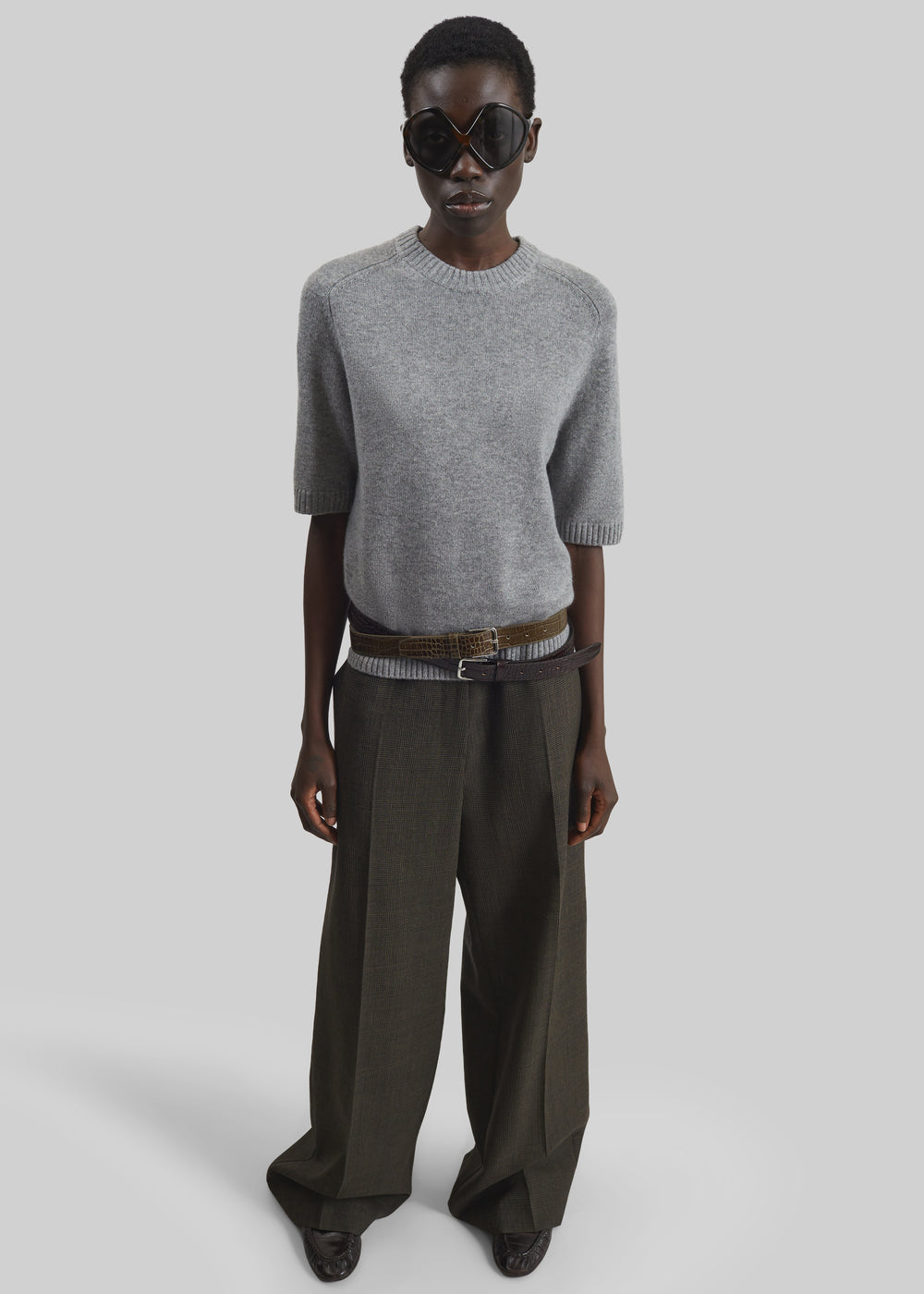 Loulou de Saison Dara Short-Sleeve Cashmere Top - Grey Melange