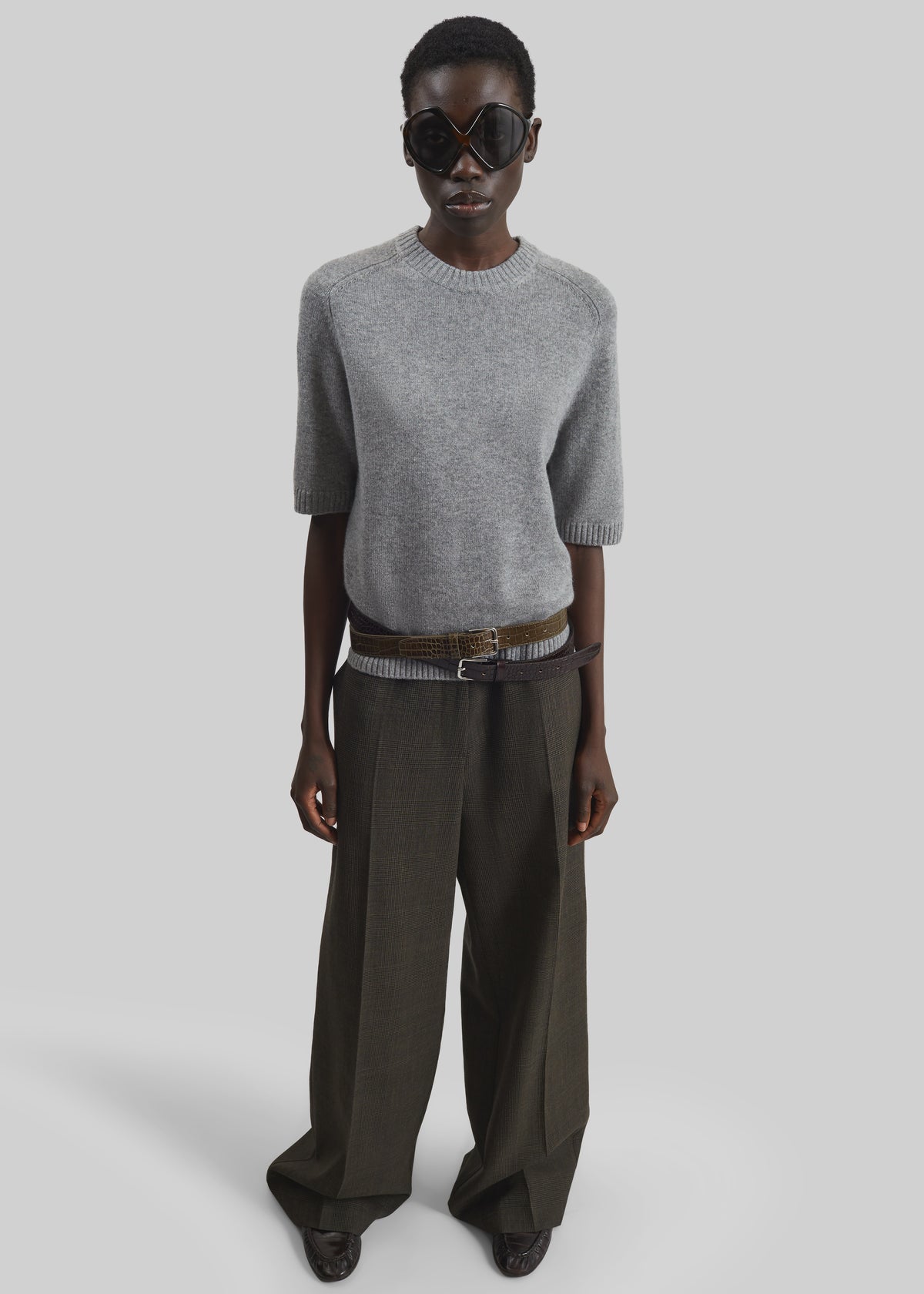 Loulou de Saison Dara Short-Sleeve Cashmere Top - Grey Melange - 1