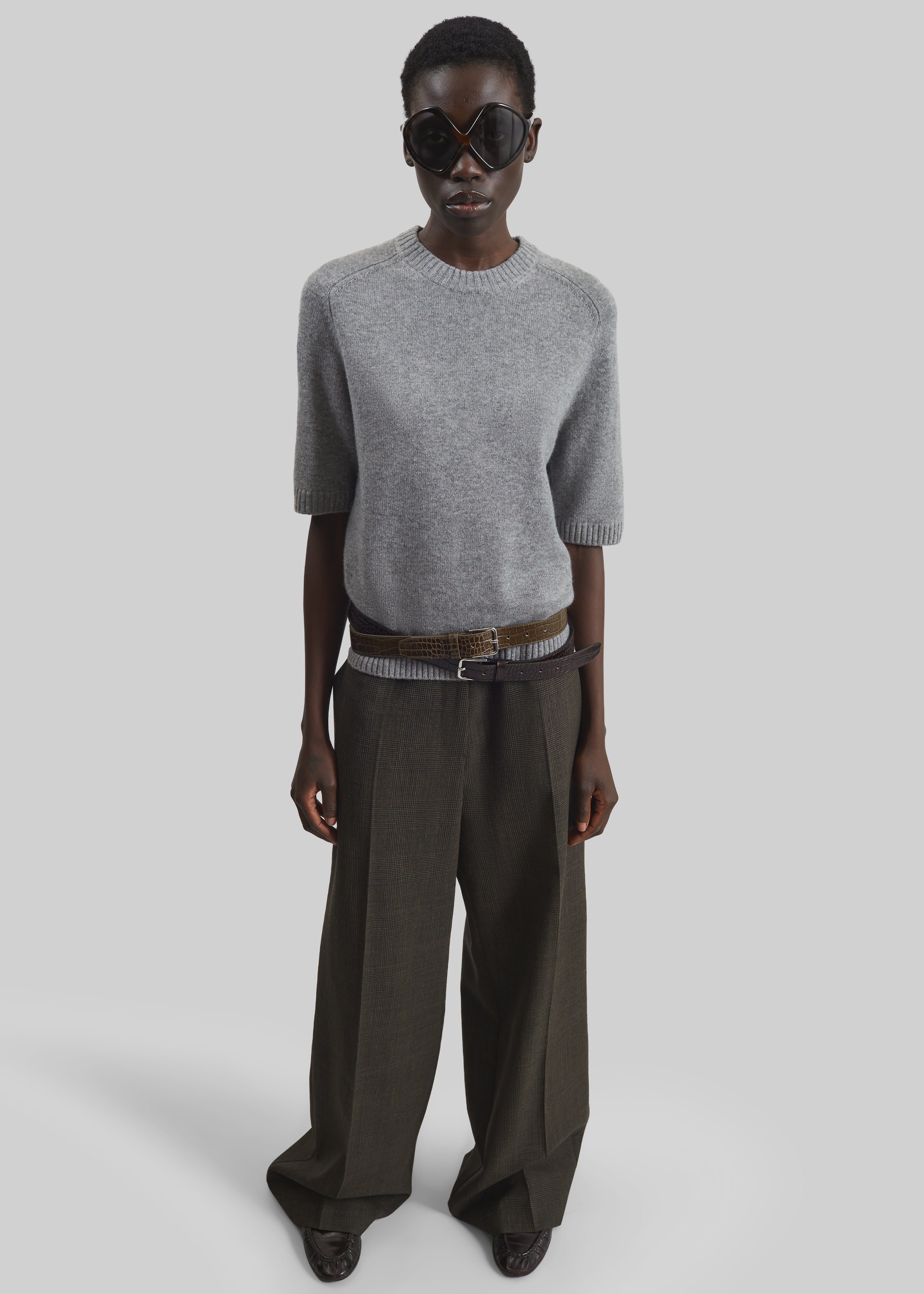 Loulou de Saison Dara Short-Sleeve Cashmere Top - Grey Melange - 1