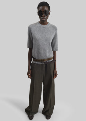 Loulou de Saison Dara Short-Sleeve Cashmere Top - Grey Melange