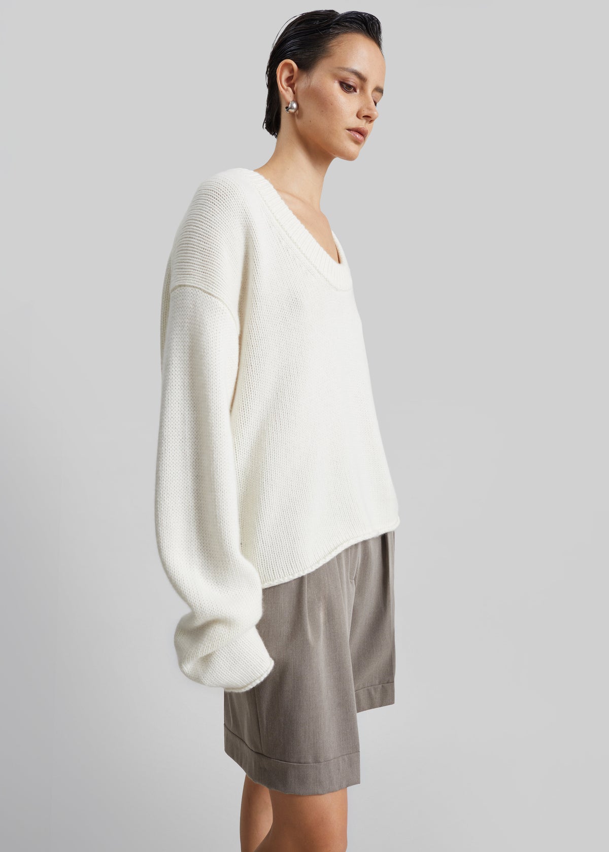 Loulou de Saison Derry Lds U-Neck Sweater - Ivory - 3