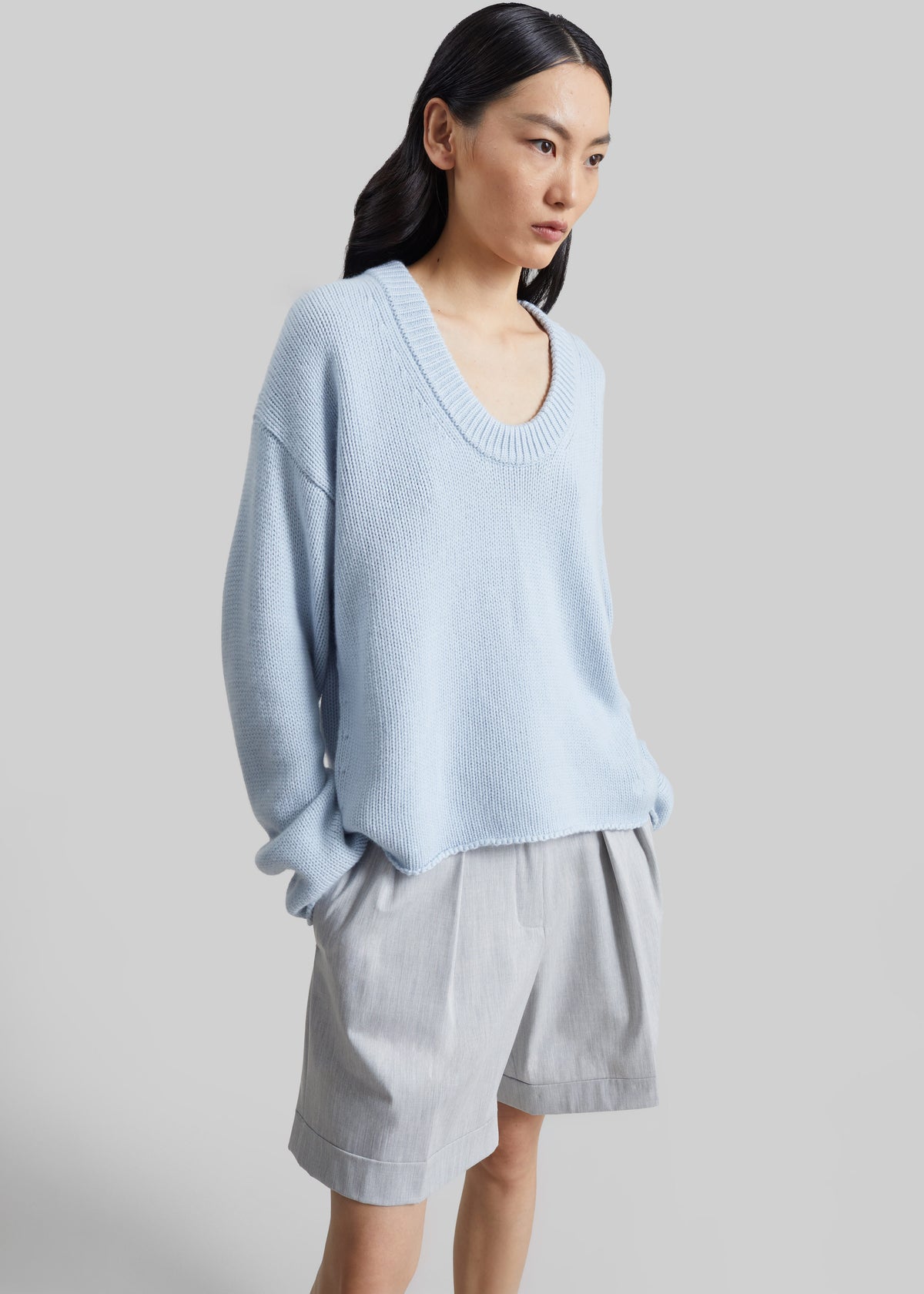 Loulou de Saison Derry Lds U-Neck Sweater - Light Blue - 1