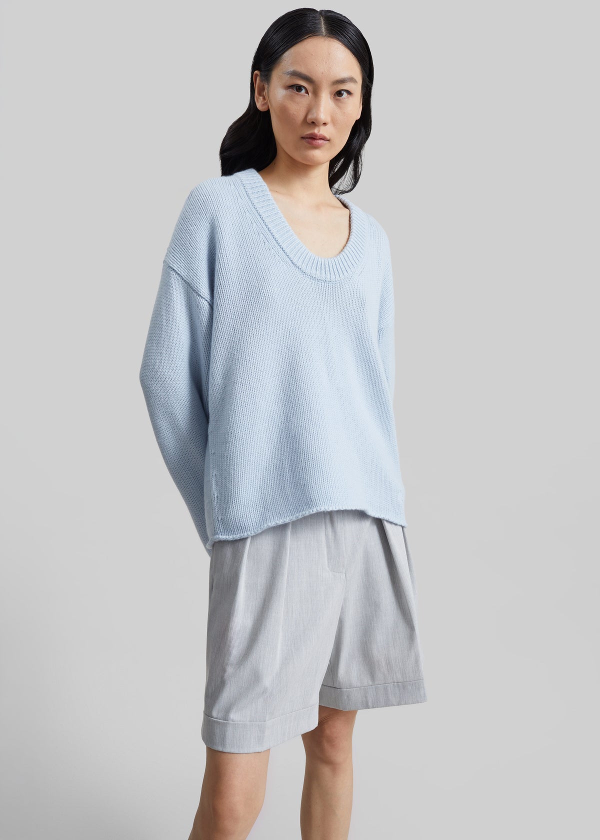 Loulou de Saison Derry Lds U-Neck Sweater - Light Blue - 4