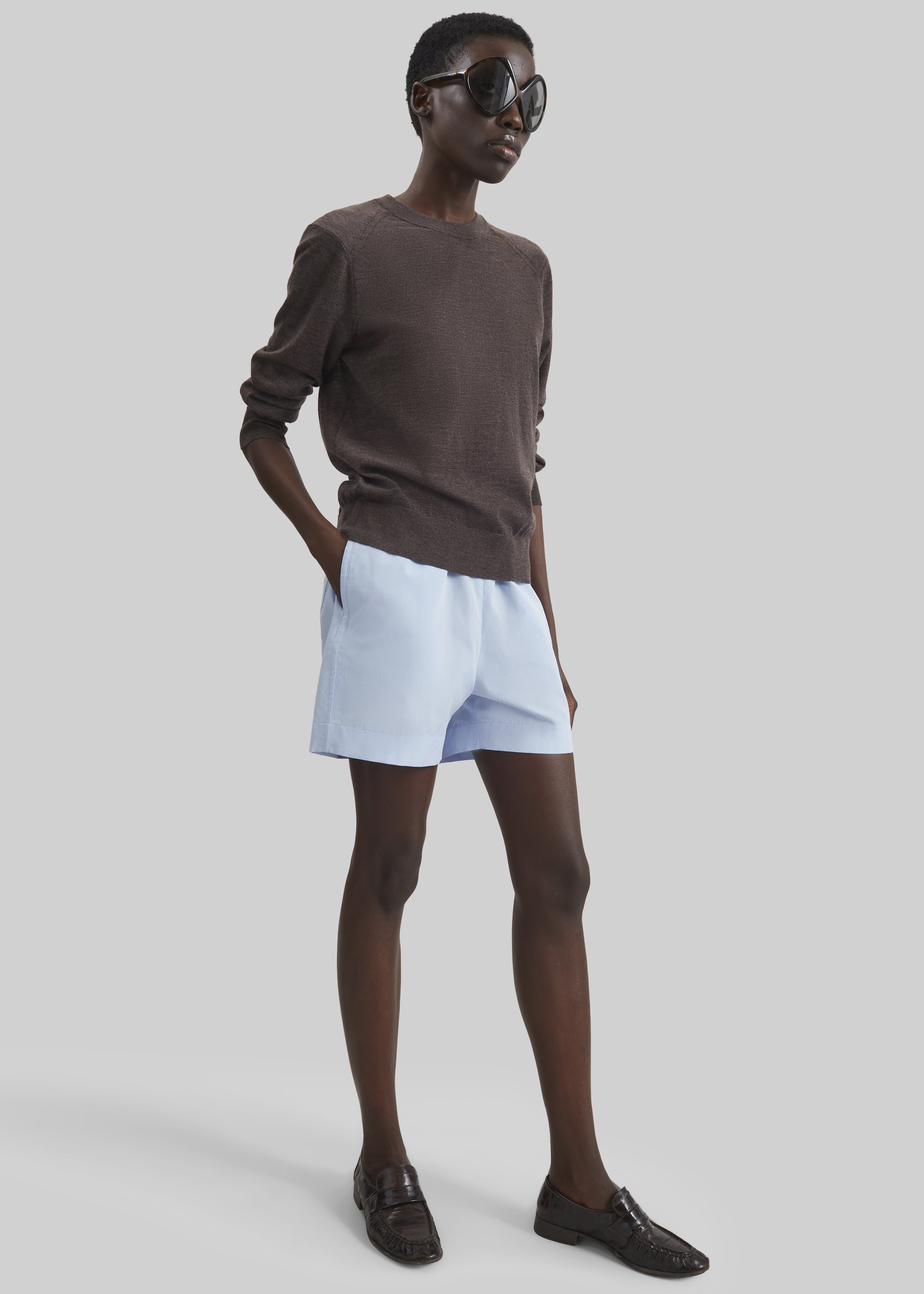 Shop the look image for Loulou de Saison Ditto Fluid Cashmere Sweater - Brown Melange