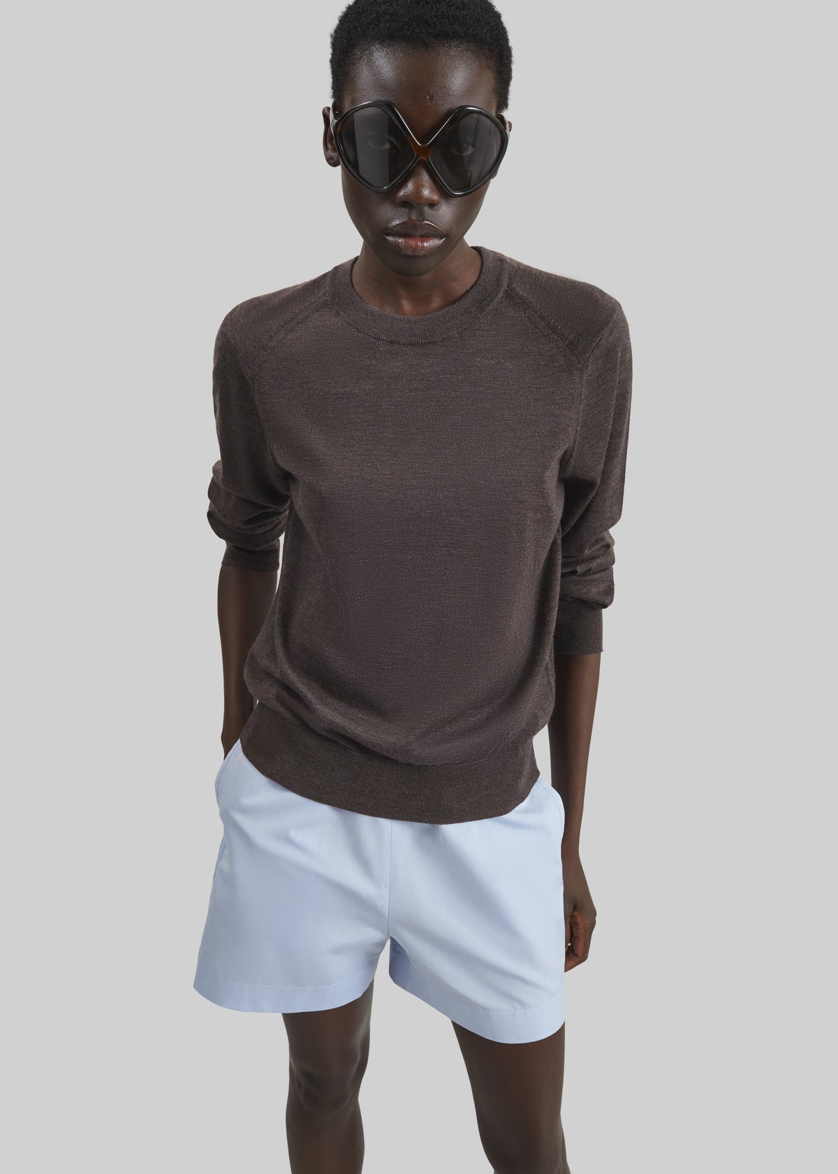 Loulou de Saison Ditto Fluid Cashmere Sweater - Brown Melange - 4