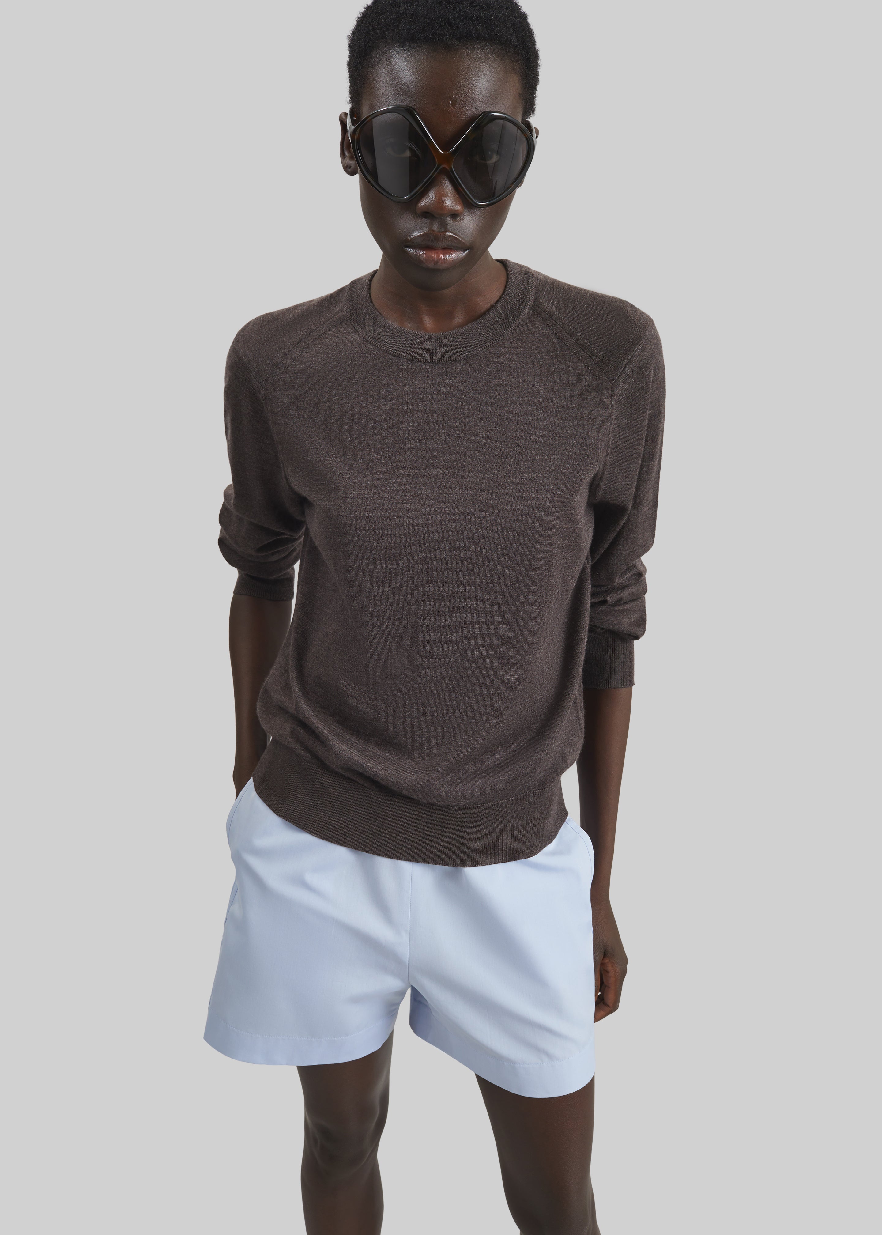 Loulou de Saison Ditto Fluid Cashmere Sweater - Brown Melange - 4