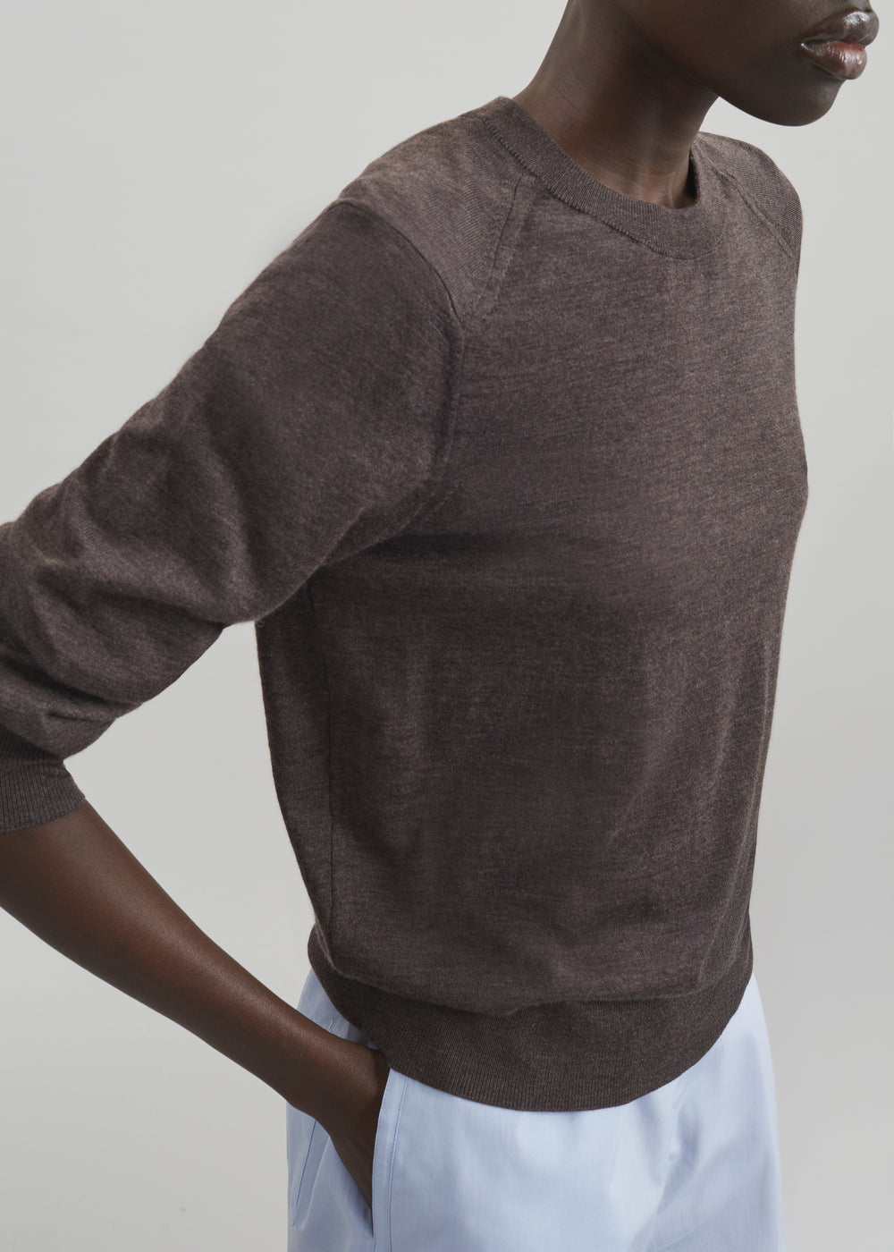 Loulou de Saison Ditto Fluid Cashmere Sweater - Brown Melange - 1