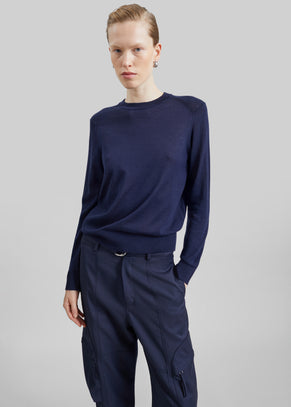 Loulou de Saison Ditto Fine Knit Cashmere Sweater - Navy