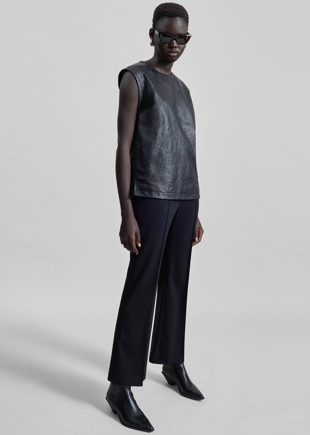 Loulou De Saison Fiza Ostrich-Effect Leather Top - Black - 3