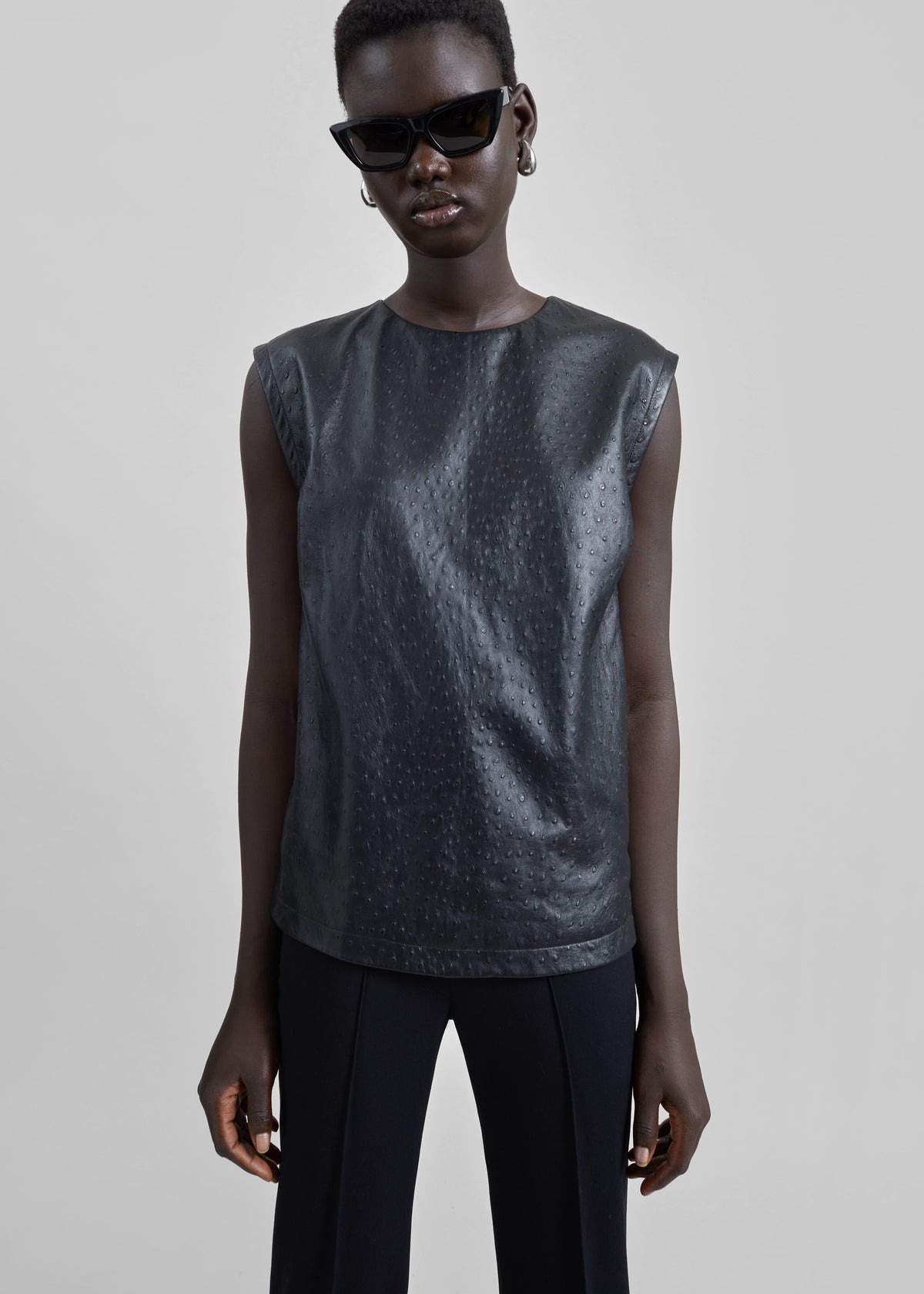 Loulou De Saison Fiza Ostrich-Effect Leather Top - Black - 1