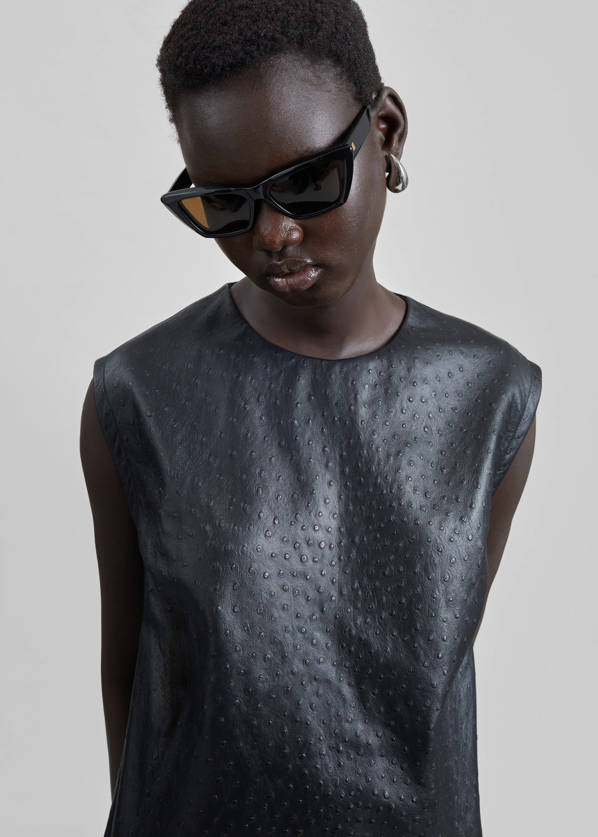 Loulou De Saison Fiza Ostrich-Effect Leather Top - Black - 2