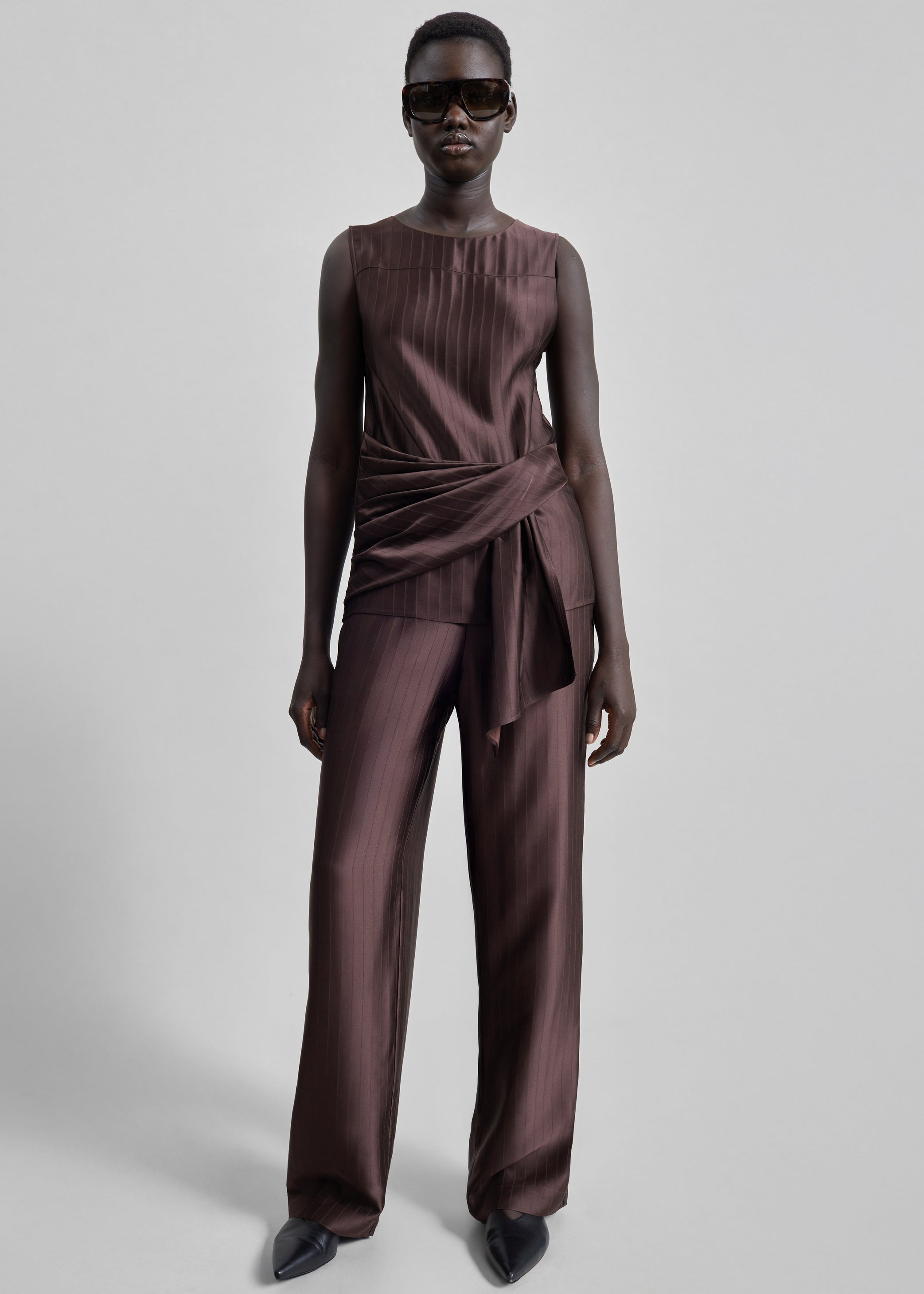 Shop the look image for Loulou de Saison Fonda Draped Top - Dark Brown