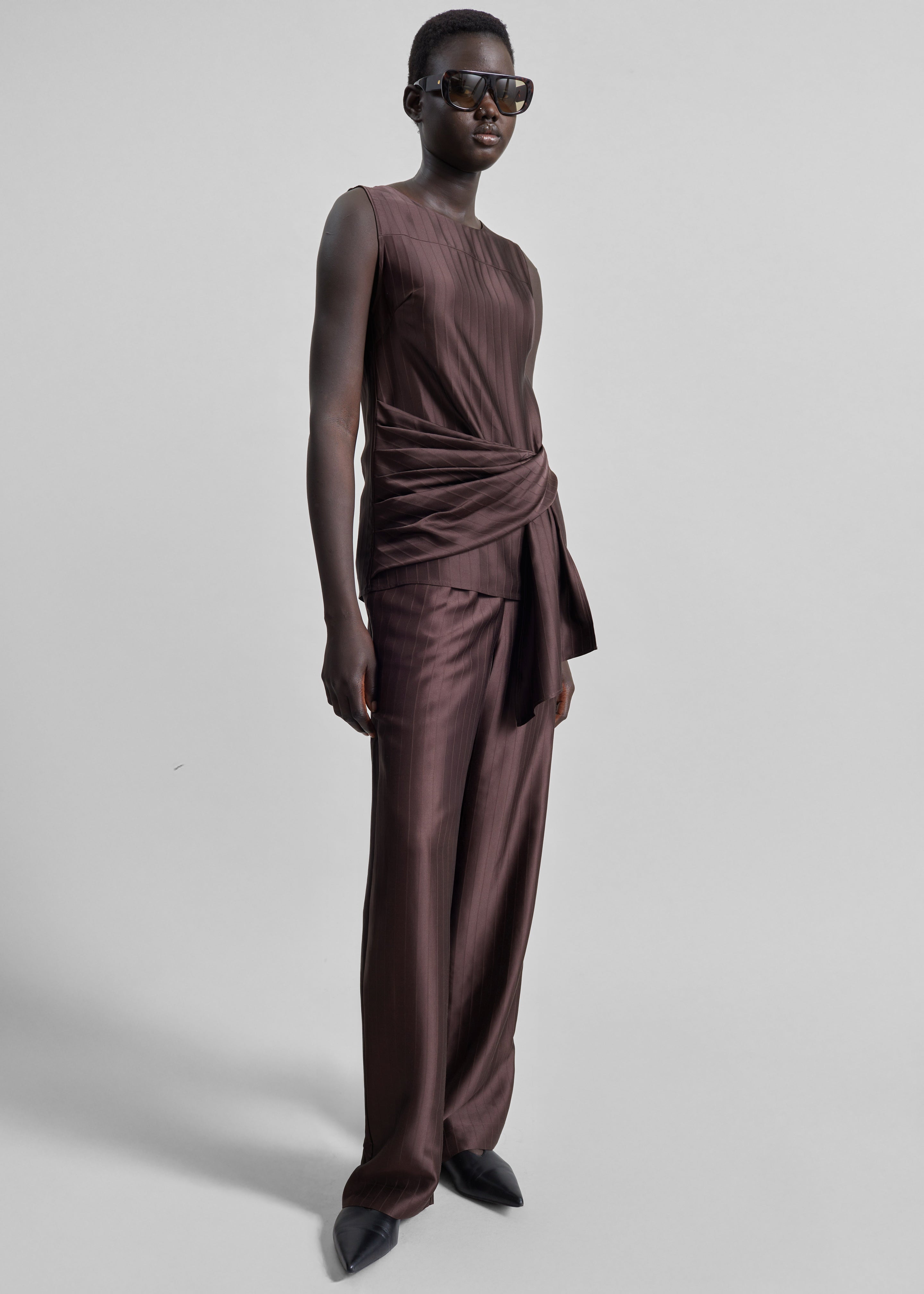 Loulou De Saison Fonda Draped Top - Dark Brown - 5