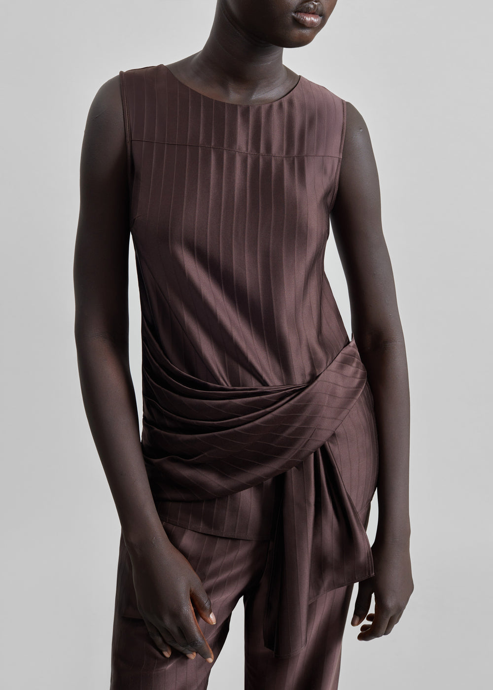 Loulou De Saison Fonda Draped Top - Dark Brown - 1