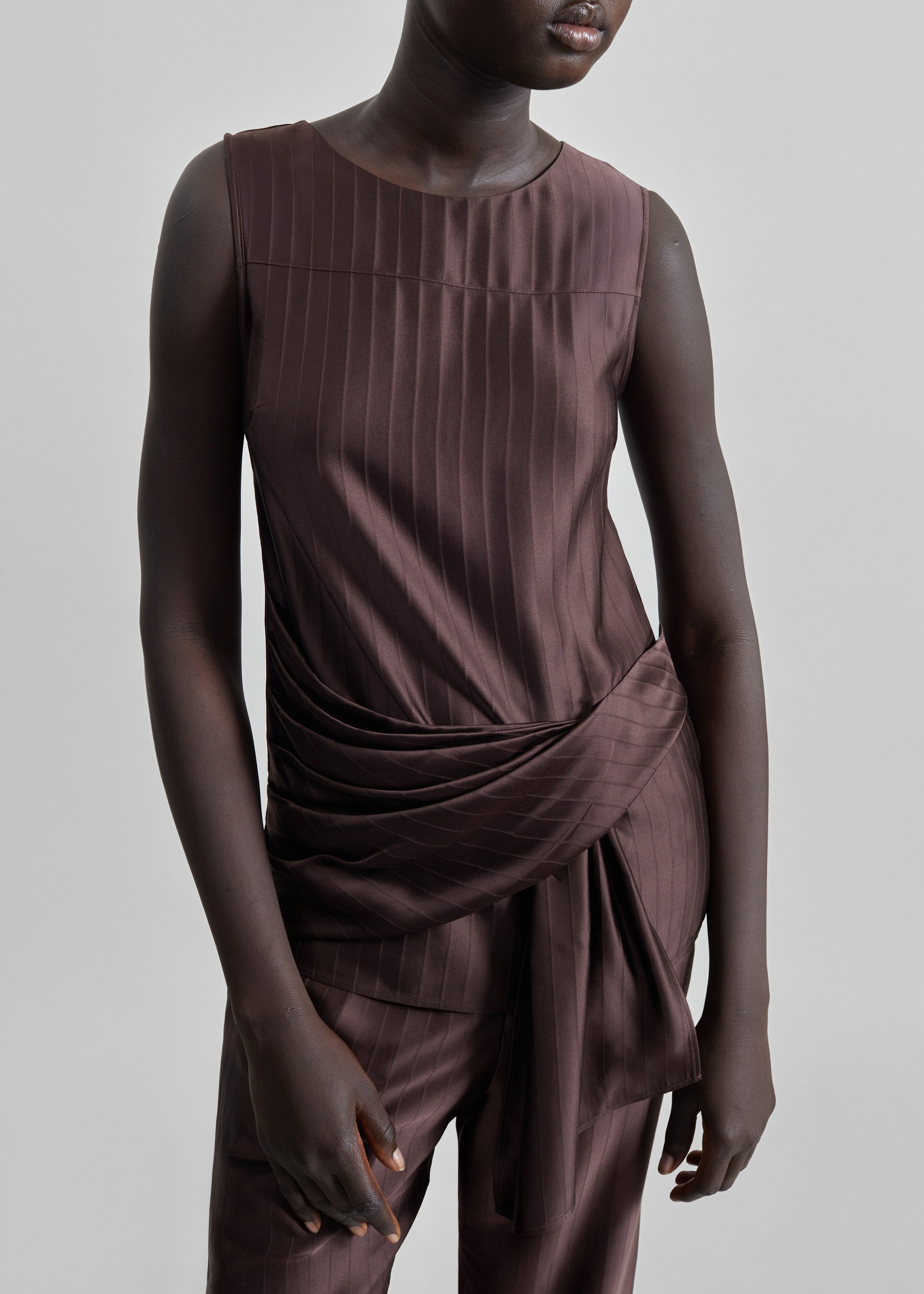 Loulou De Saison Fonda Draped Top - Dark Brown - 2
