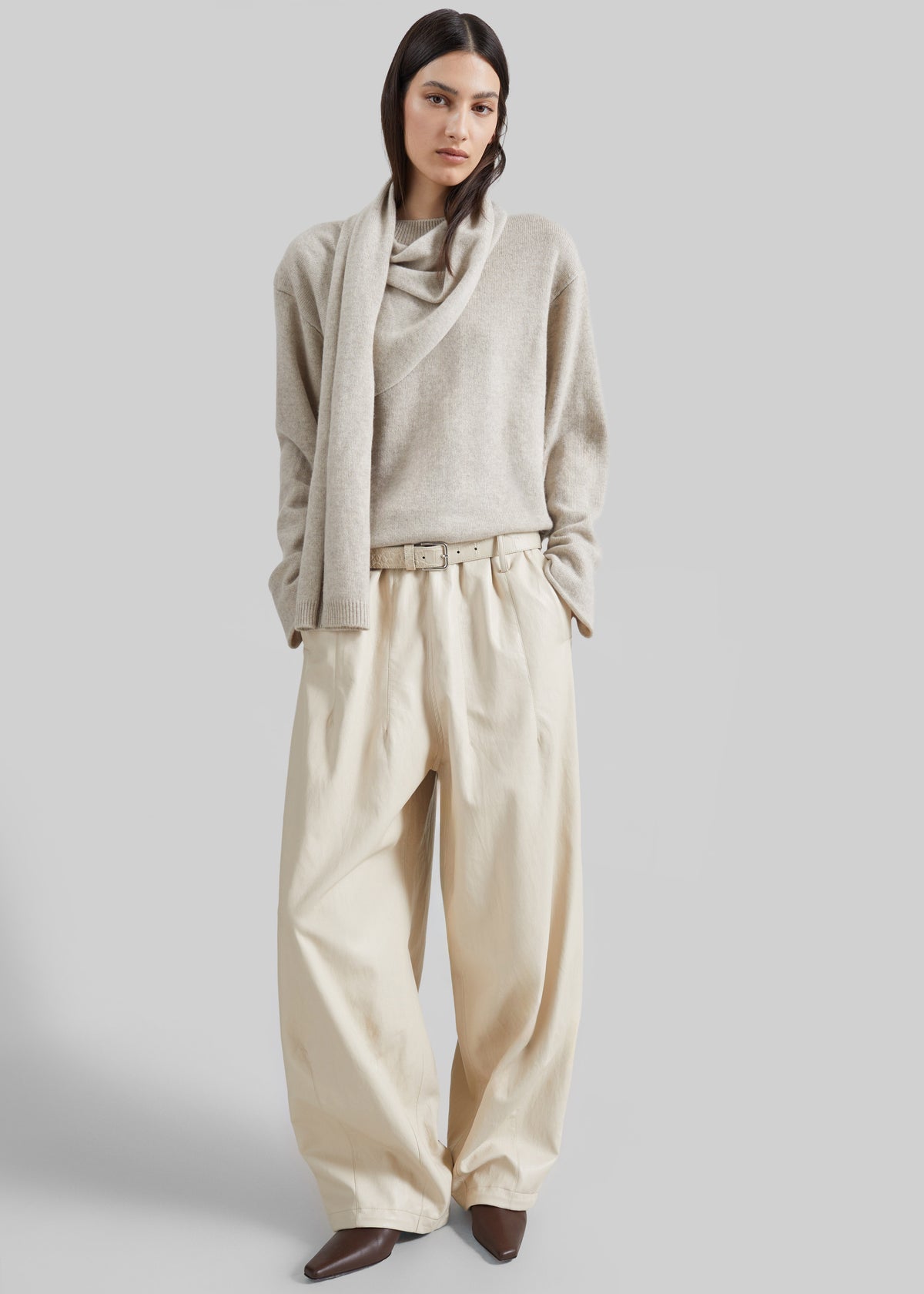Loulou de Saison Frances Cashmere Scarf Sweater - Beige Melange