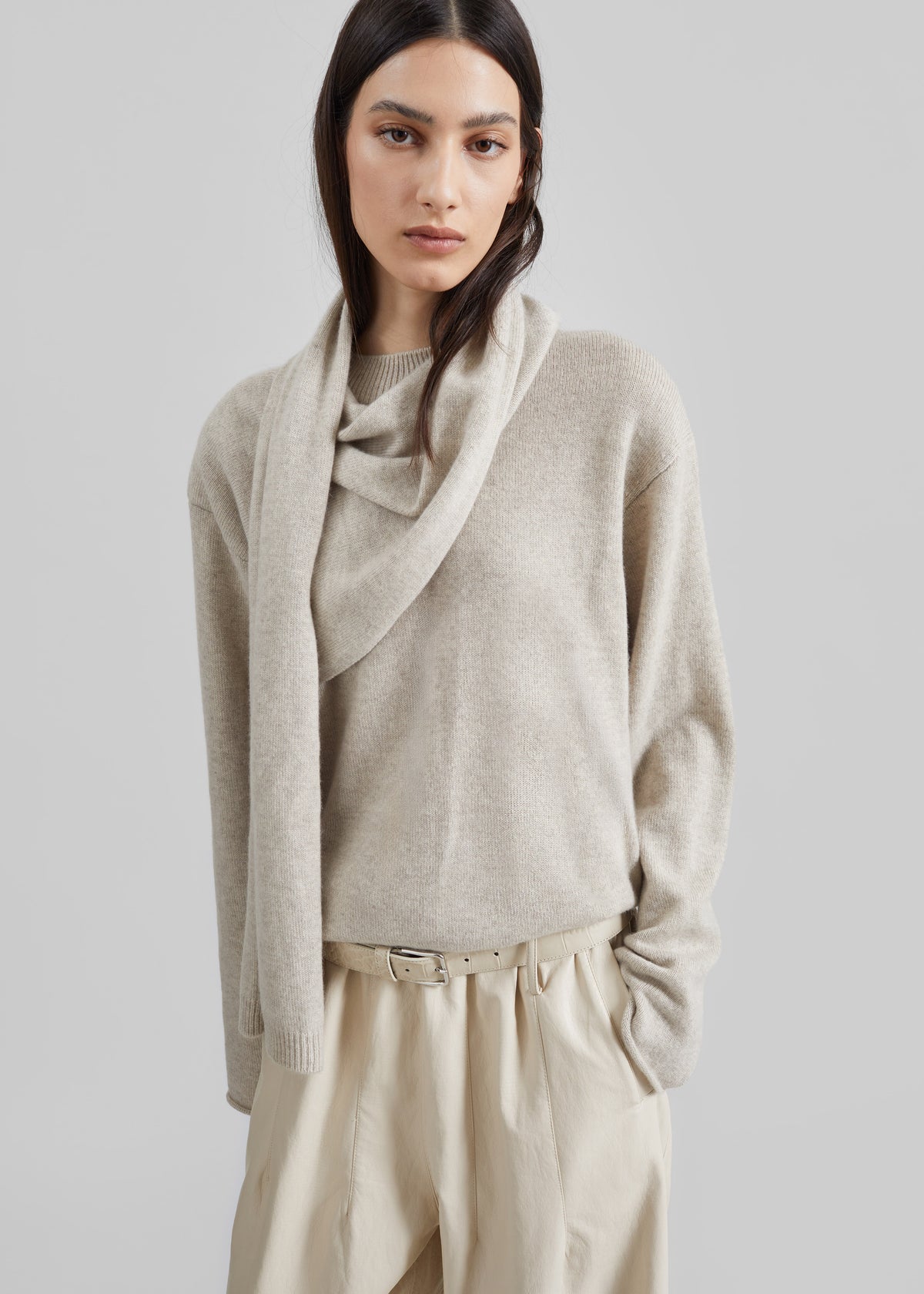 Loulou de Saison Frances Cashmere Scarf Sweater - Beige Melange