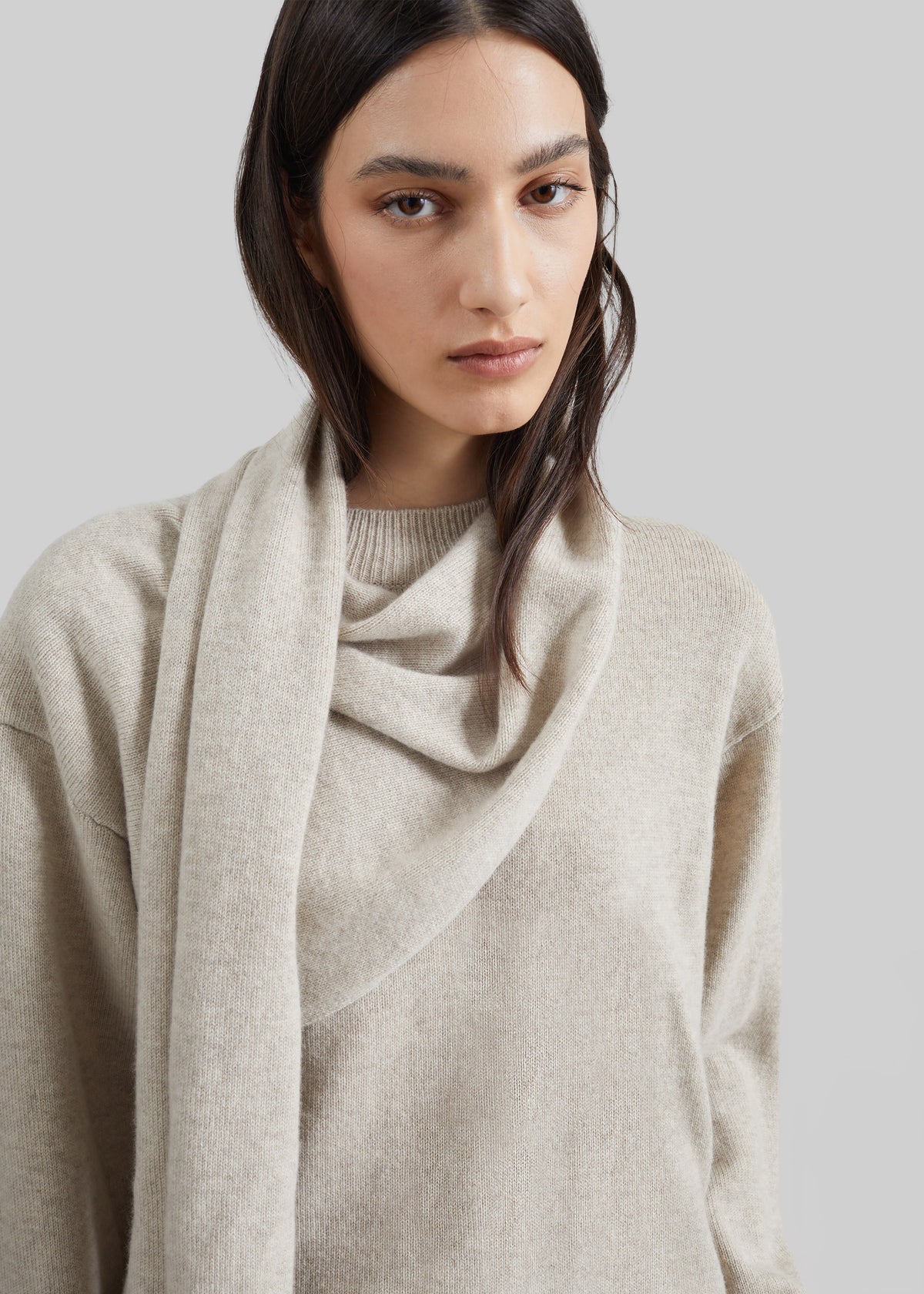 Loulou de Saison Frances Cashmere Scarf Sweater - Beige Melange