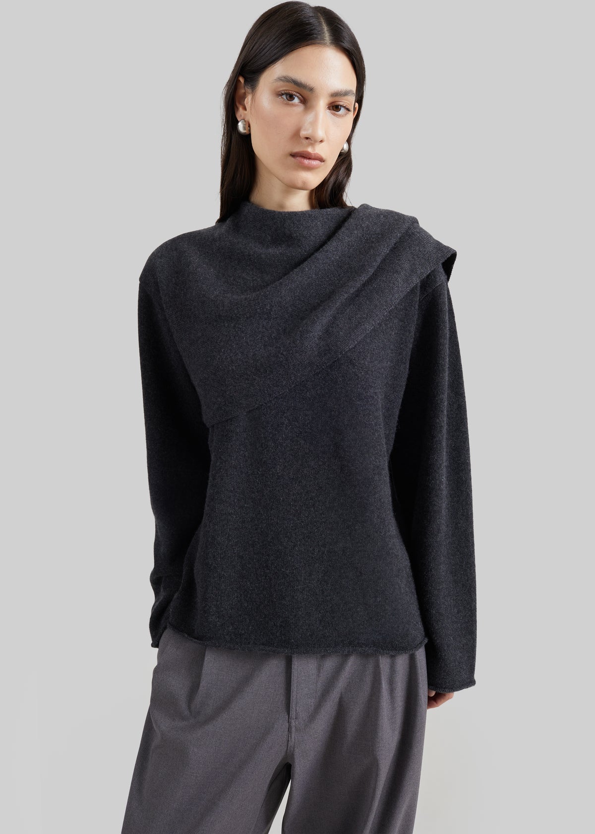Loulou de Saison Frances Cashmere Scarf Sweater - Charcoal