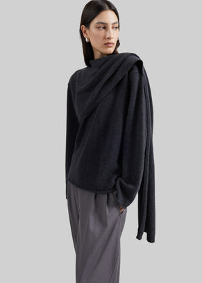 Loulou de Saison Frances Cashmere Scarf Sweater - Charcoal