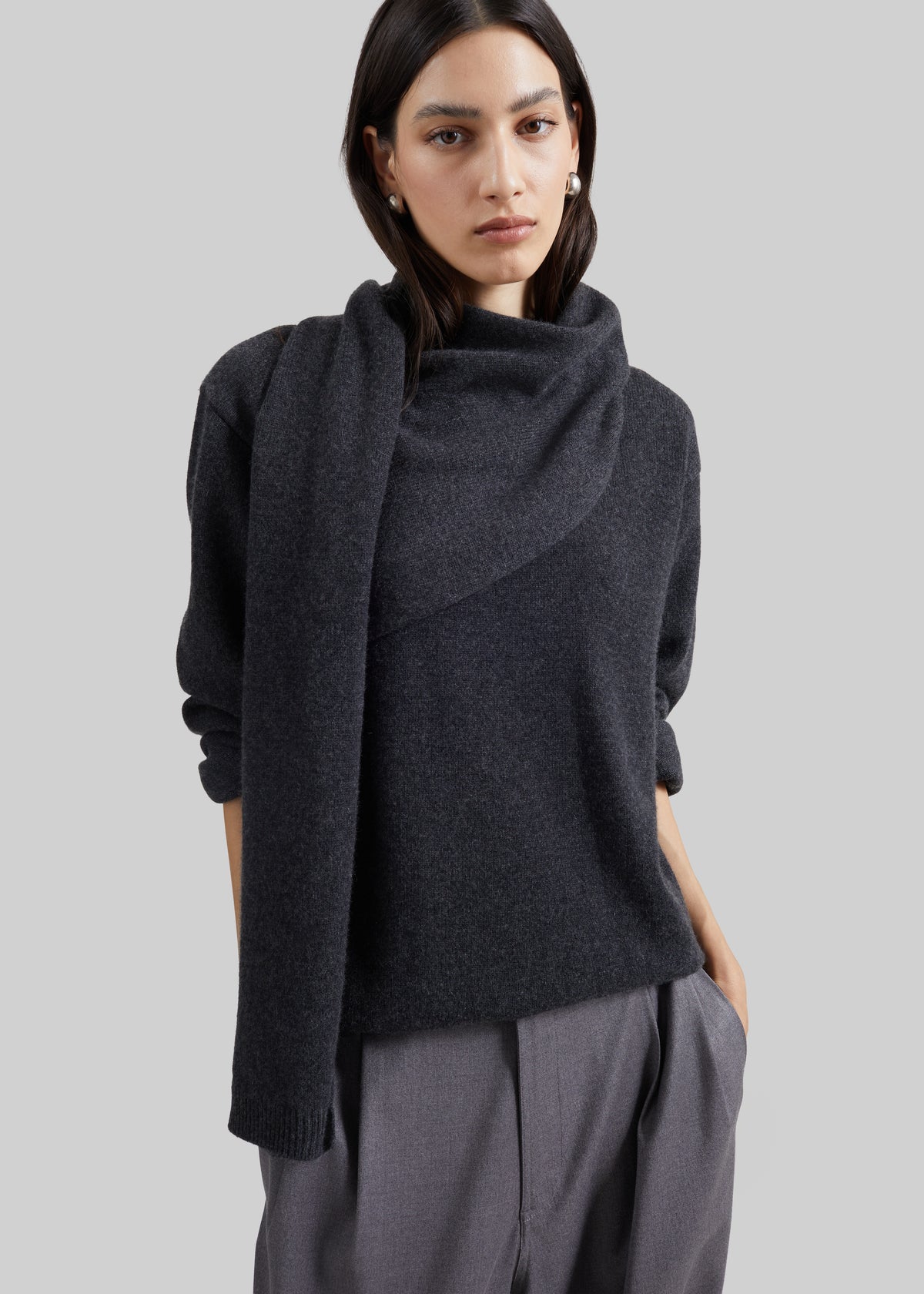 Loulou de Saison Frances Cashmere Scarf Sweater - Charcoal