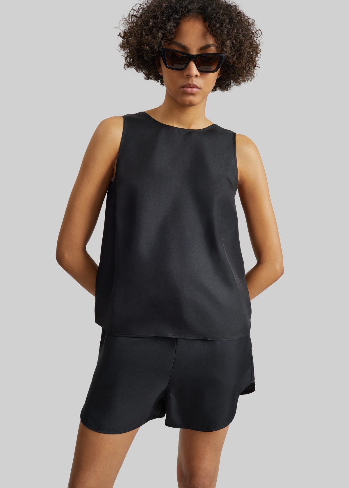 Loulou de Saison Gema Sleeveless Silk Top - Black - 1